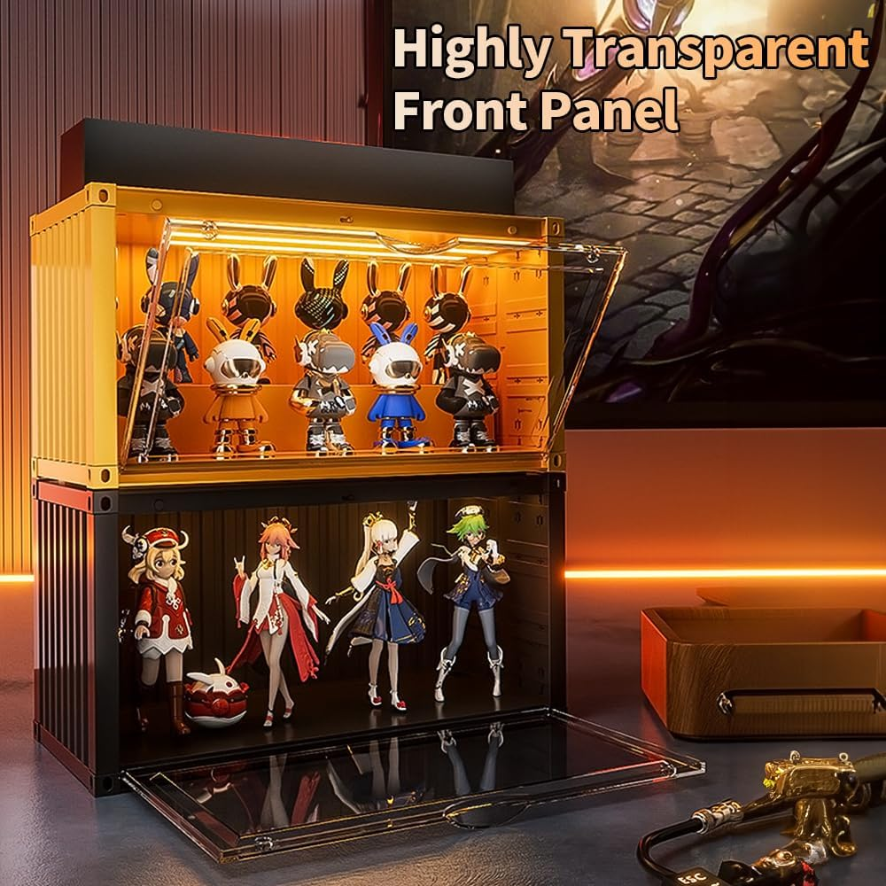 Clear Acrylic Display Case with Light,Container Dustproof Protection Display Box for Collectible Pop Figures and Toys,Toys Not Included,13.8 in X 7.5 in X 6.7 in (Yellow) image number 5