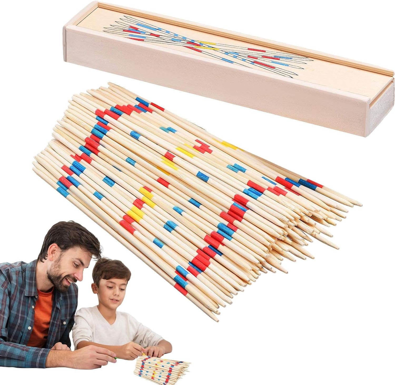Traditional Wooden Sticks, Traditional Mikado Game, Pick-Up Sticks in a Box with Instructions, Classic Wooden Game of Yesterday in Wooden Boxes with Lids, Jumbo Pick-Up Sticks, Classic Wooden Spi