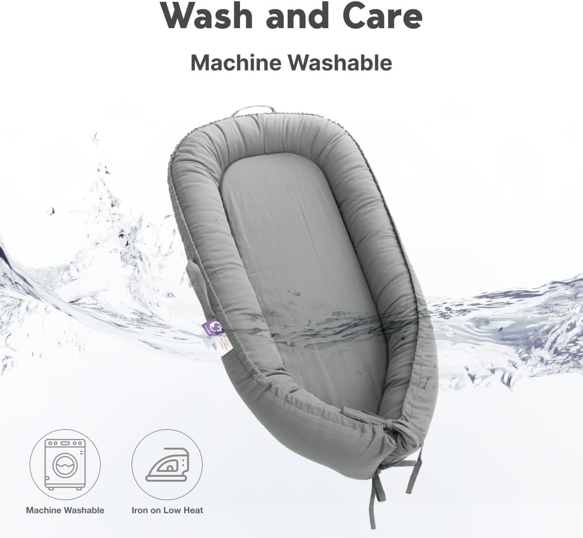 Coocoobaby Infant Lounger, Baby Nest Cover for Baby Girls & Boys, Newborn Essentials for Baby 0-12 Months, 100% Cotton Breathable, Co Sleeper Portable Travel Bed (Slategray) image number 2