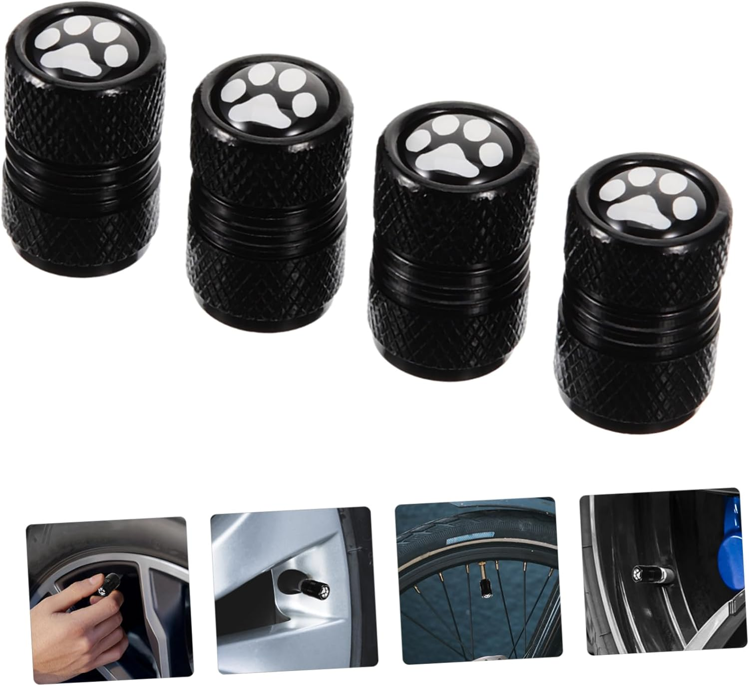 PLAFOPE Tire Valve Stem Caps Black with Paw Print Metal Valve Covers Universal Truck Car Tyre Rim Stem Caps Automotive Wheel Accessories image number 1