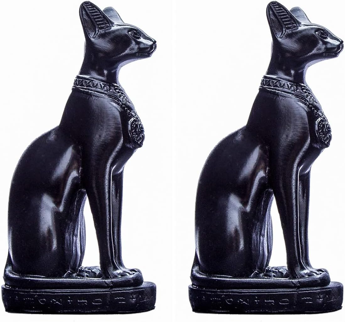 EASCHEER Egyptian Cat Goddess Bastet Statue 2PCS Collectibles Figurine Animal Statues Egyptian D&eacute;cor(4.2 Inches Black) - Black image number 4