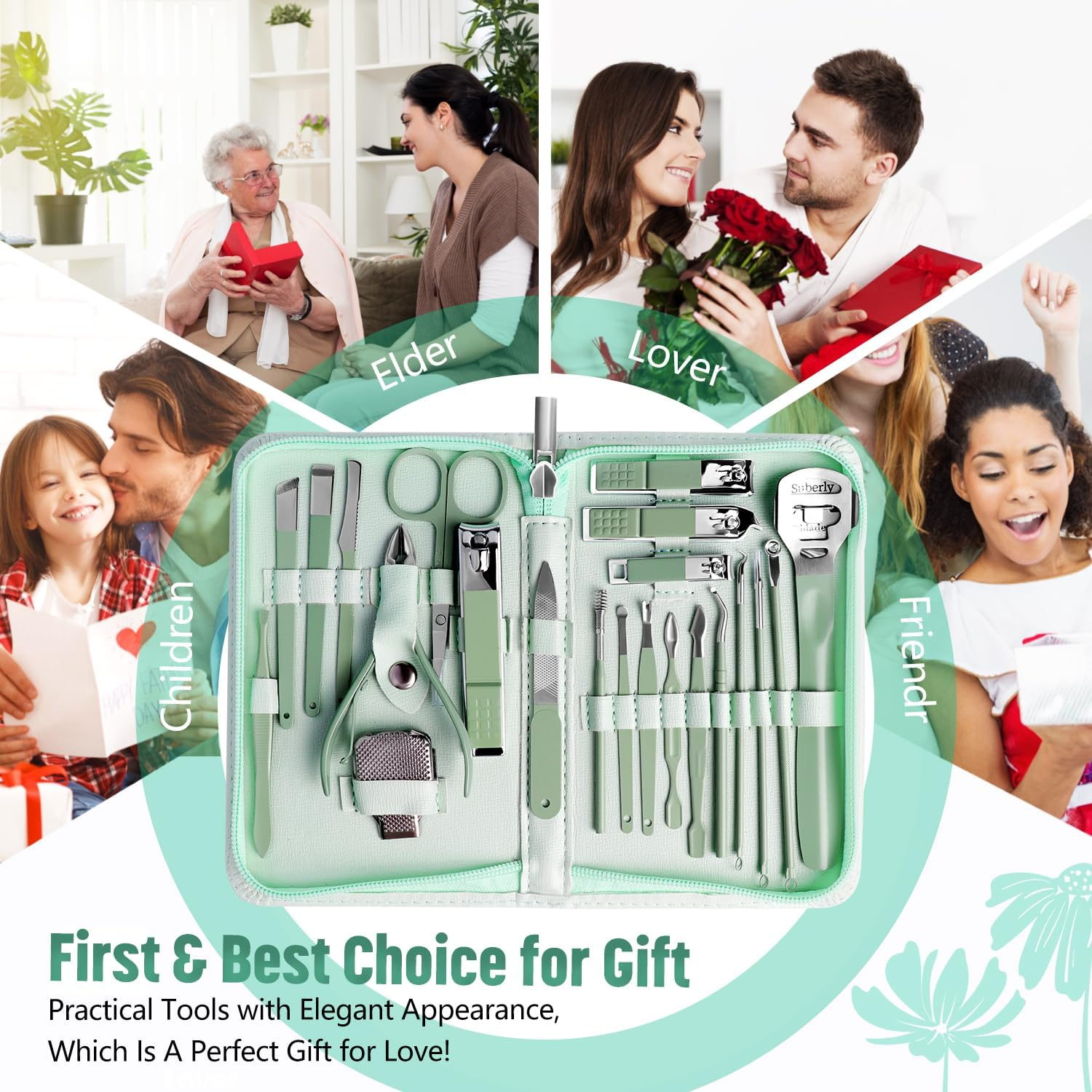 Manicure Set Pedicure Kit - 22 Pieces Stainless Steel Manicure Kit Professional Nail Clipper Set Pedicure Set, Nail Care Kit with Travel Case Green - Pale Green image number 5