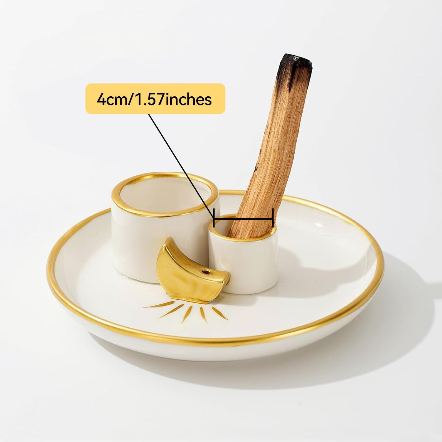 Proxima Direct 5.9 Inches 4 in 1 Incense Burner Holder, Sage and Palo Santo Holder for Burning, Candle Holder for Sticks, Ceramic Ash Catcher Tray for Meditation Yoga Room