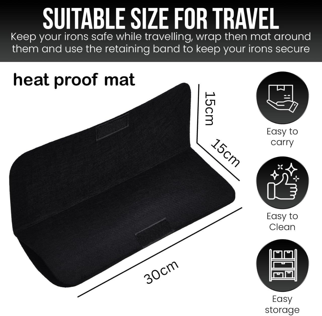 Glamza Hair Straightener Mat & Pouch - Made from Heat Resistant Safety Felt - Ideal for Home & Travel (Black) image number 6