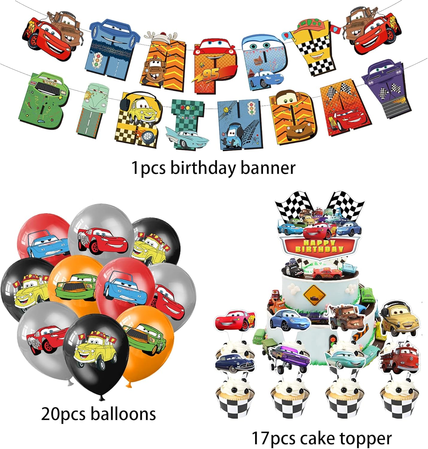 Birthday Decoration Race Car Balloons Racing Car Happy Birthday Banner Lightning Mcqueen Birthday Party Decorations Cars Birthday Balloons Decorations Mcqueen Car Cake Topper Race Car Party Supplies image number 6