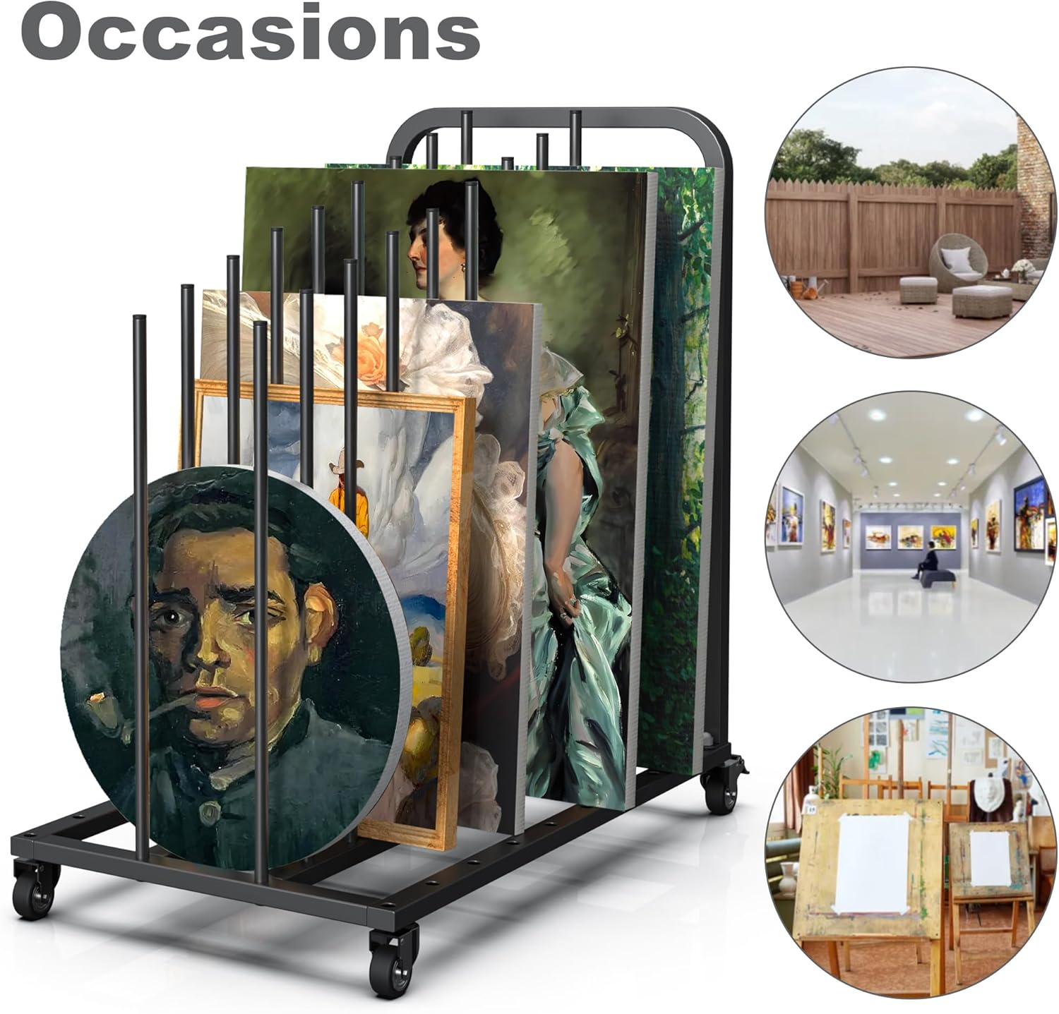 Mosegor Art Canvas Storage Rack with Wheels，Iron Art Storage Easel with Wheels，Adjustable Art Drying Painting Rack，Suitable for Drying Canvas Boards, Painting Boards, Crafts（Black） image number 6