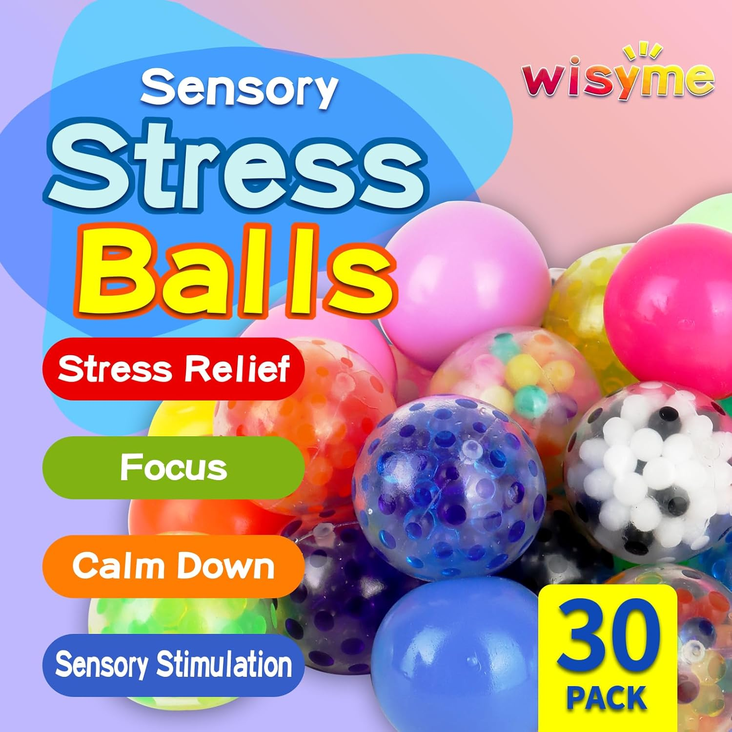 30Pack Stress Balls Bulk for Adults Mini Size, Gift Box Squishy Squeeze Squishies Ball Cute Stress Relief Balls Toys, Party Favors, Birthday Gift, Goodie Bag Stuffers image number 1