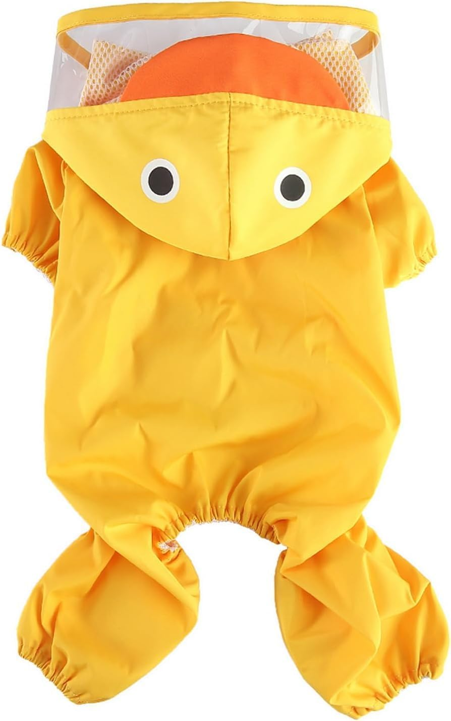 Cute Duck Raincoat for Small Dogs, Rain Jacket with Hooded D-Ring Puppy Bottom, 4 Leg Jumpsuit, Lightweight Waterproof Clothing (Yellow, XS) image number 4