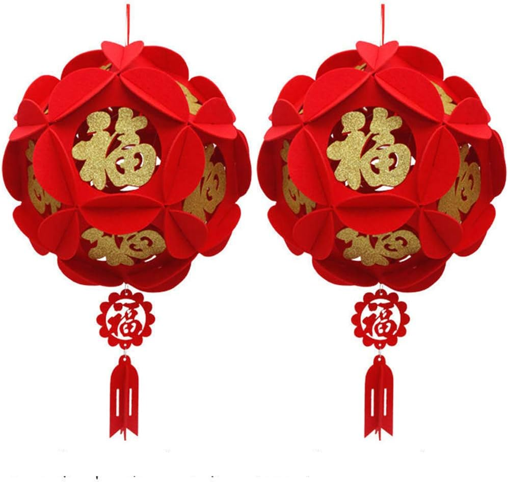 LOVENVOY Hydrangea Palace Lantern 2PCS Chinese New Year Decorations for Party Wedding Supplies Spring Festival Decorations Mid-Autumn Moon Festival Wedding Party Room Ornaments Gilt Red Lanterns
