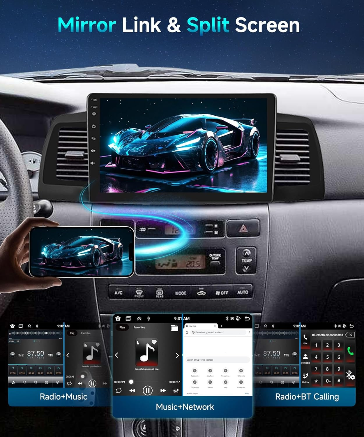 2G 64G Car Stereo Radio for Toyota Corolla EX 2005-2012 with Wireless Carplay Android Auto Mirrorlink, Podofo 9Inch HD IPS Touch Screen Bluetooth Car Radio with GPS EQ Wifi SWC Backup Camera Mic 28Uis image number 3