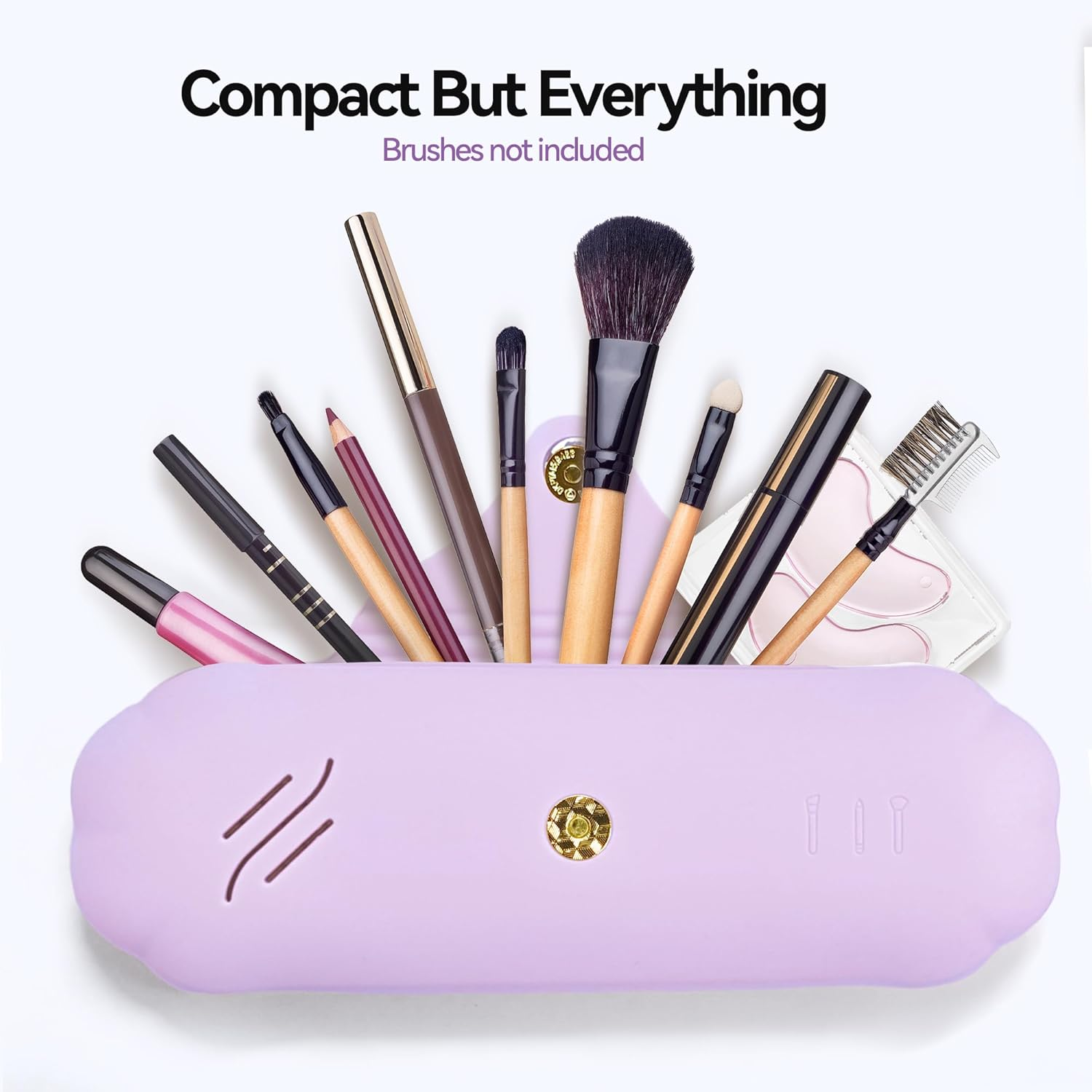 AWINNER Silicone Makeup Brush Holder Travel Cosmetic Bag,Soft Portable Cosmetic Face Brushes Holder with Anti-Fall Out Magnetic Closure, Large Travel Makeup Brush Case, Purple, Modern