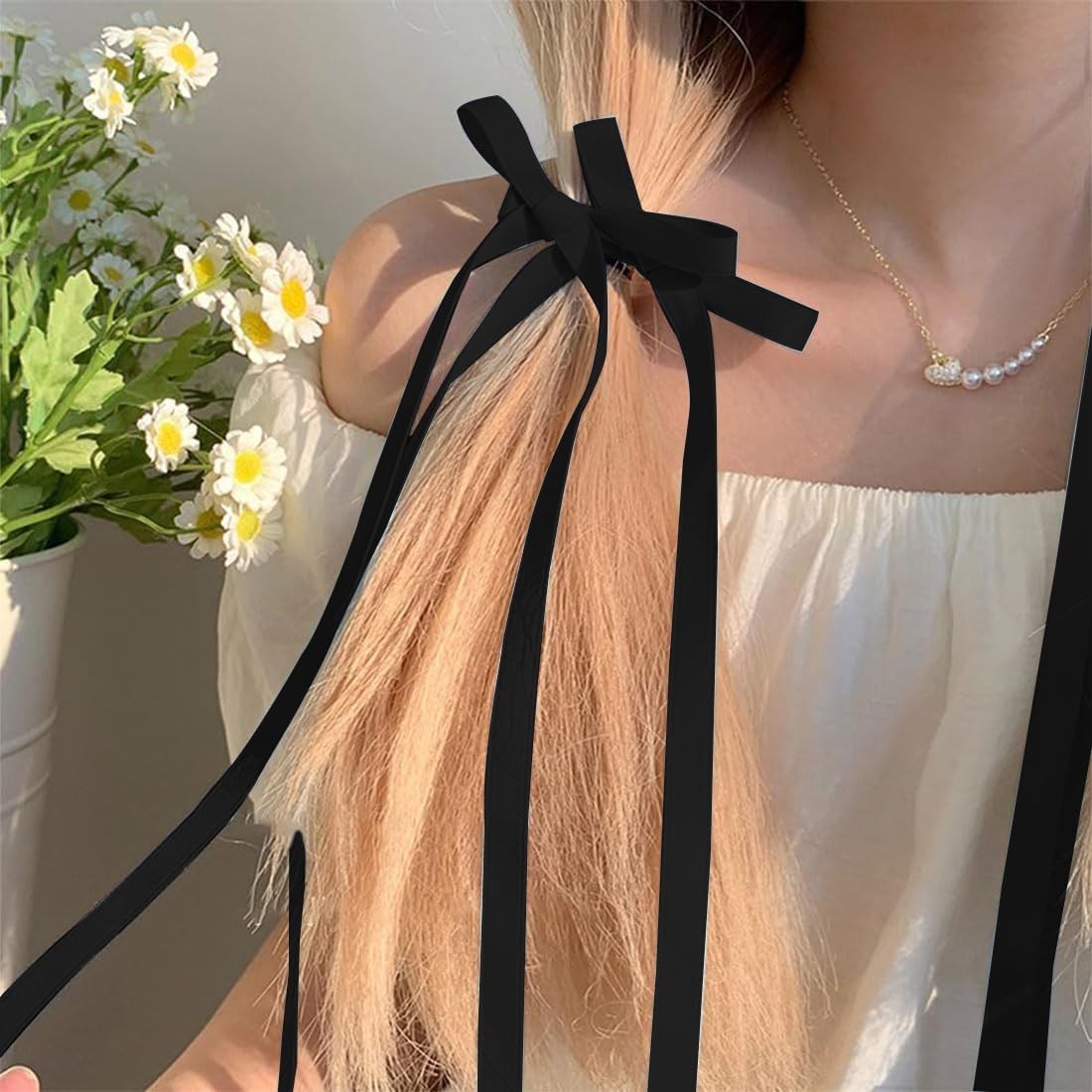 GGUFAY Star Hair Clips and Ribbon Hairpin, Hollowed Star Hair Clips, Hair Bows Girls for Children, Girls, DIY Hairstyles, Halloween, Christmas, Concerts and Daily Life (Black) image number 5