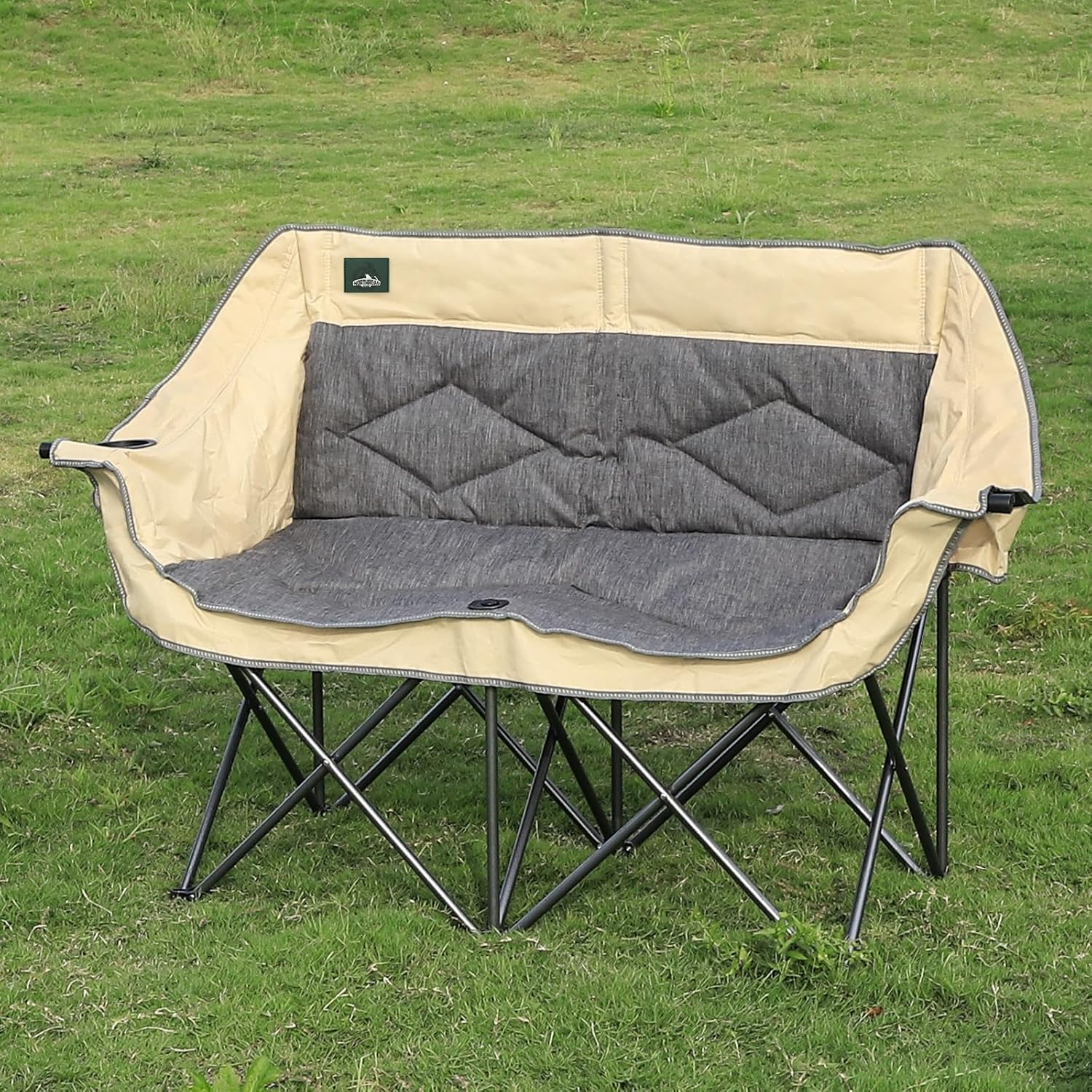 Northroad Folding Loveseat Camping Chair Portable Double Duo Full Padded Garden Chair for 2 Person Sofa W/ 2 Cup Holder,Wine Glass Holder,Mesh Storage,Support 600Lbs for Picnic Beach Travel (Beige) - Bluegrey image number 3