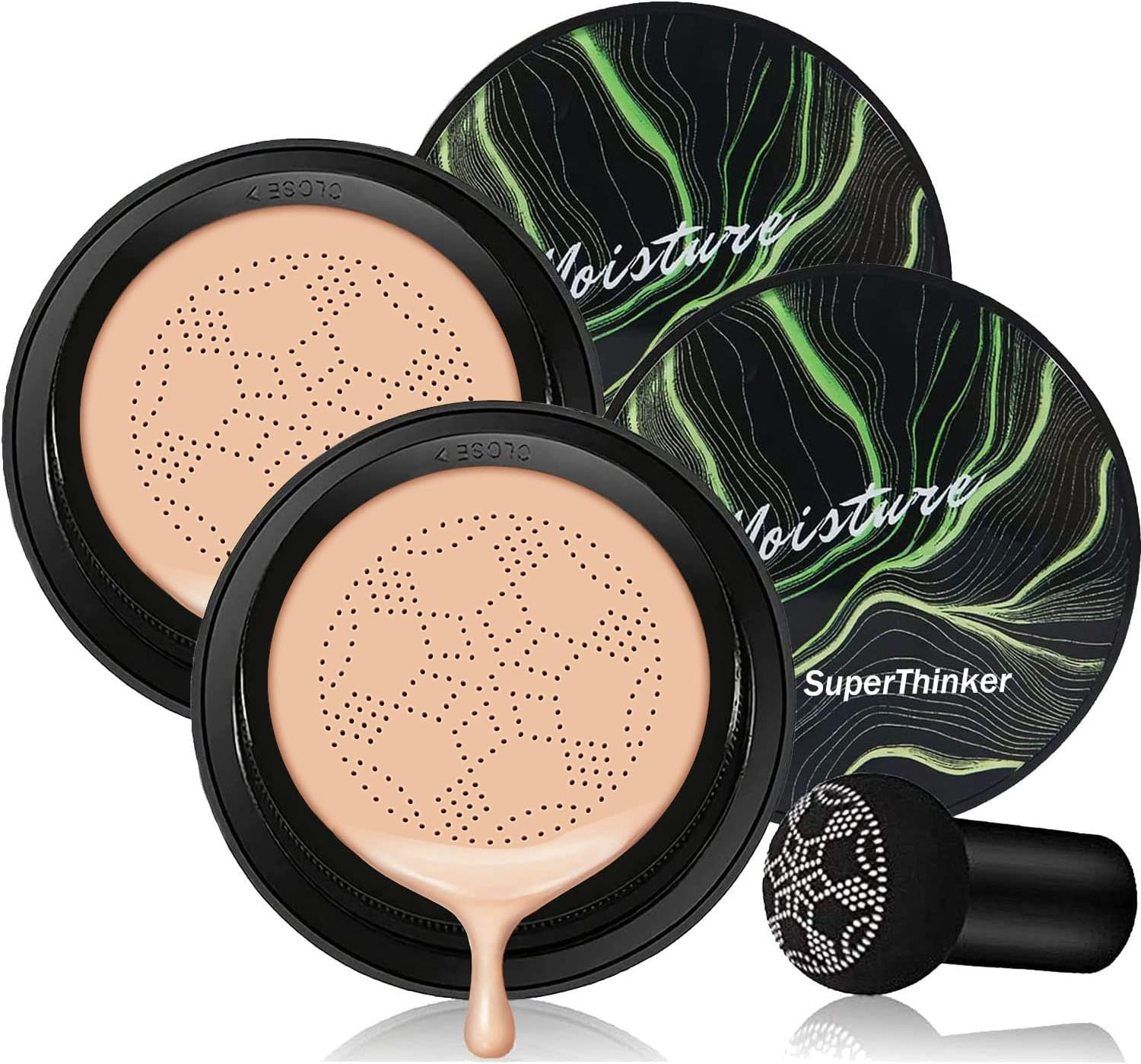 Air Cushion CC Cream Mushroom Head Foundation Makeup, BB Cream Face Makeup Foundation for Mature Skin, Moisturizing Natural Coverage, Tattoo Cover Up, Even Skin Tone for All Skin Types (2PCS Ivory)