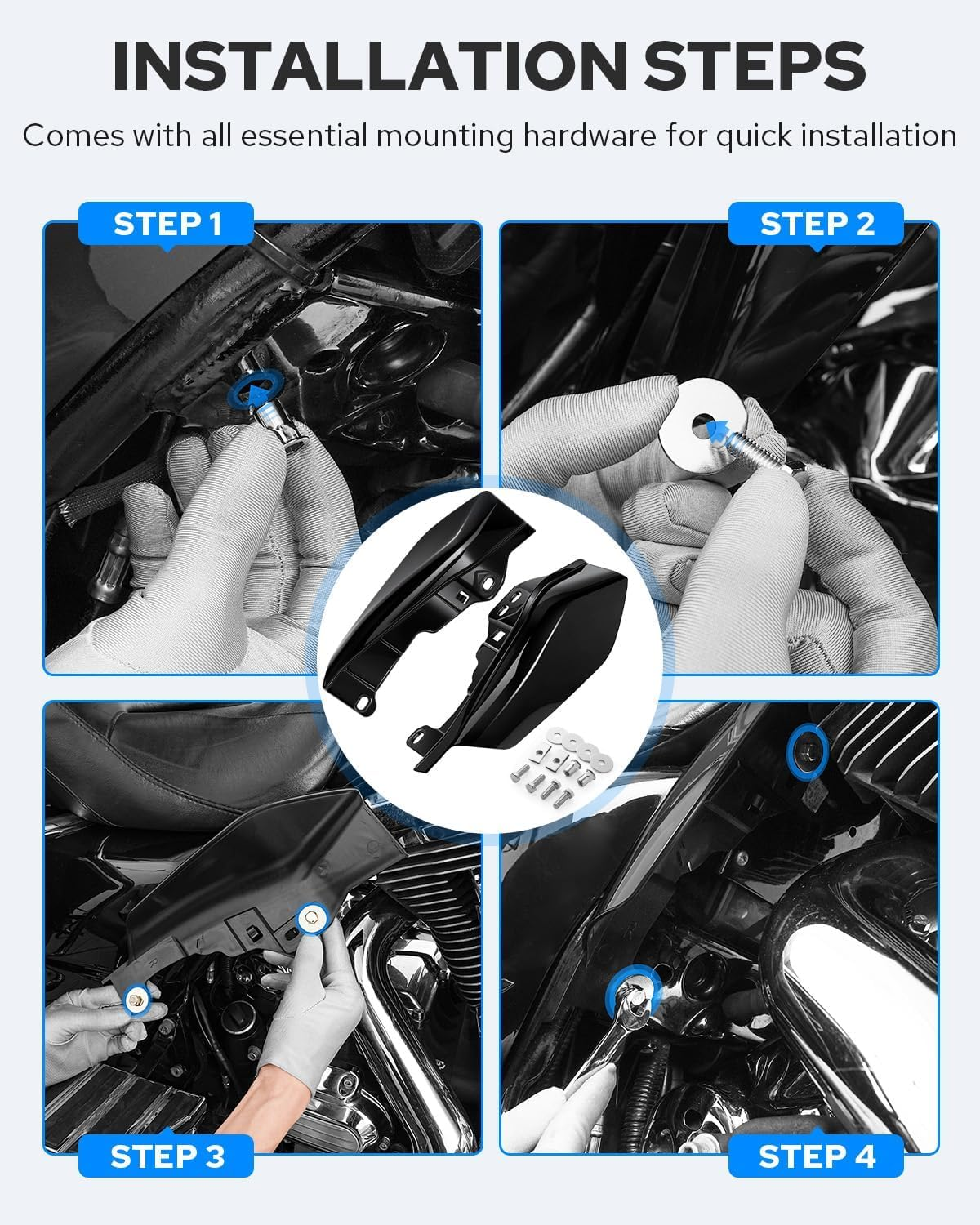 Evervanz Gloss Black Mid Frame Air Deflectors Heat Shields Deflector 2009-2025 Compatible for Harley Davidson Touring Street Glide Road Glide Electra Glide Road King Ultra Limited Tri Glide CVO image number 2