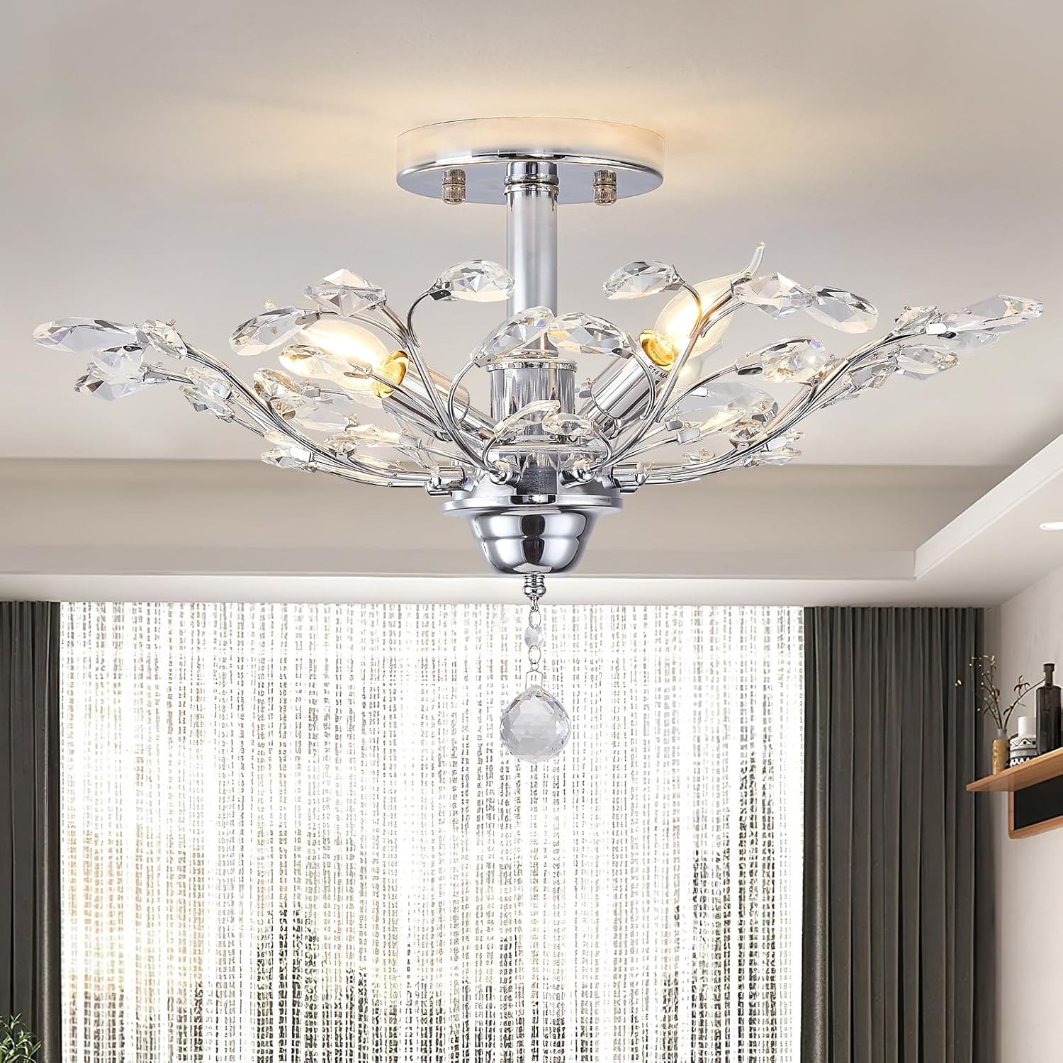 Ganeed Crystal Chandeliers,K9 Crystal Ceiling Light, Vintage Light Fixtures Pendant Lighting for Living Room Bedroom Restaurant Porch Chandelier(4-Light,Golden)