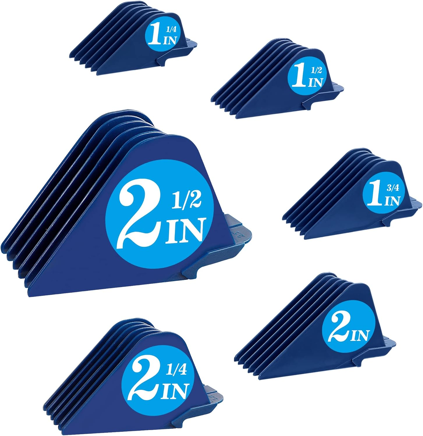 Clipper Guards for Wahl 10 12 14 16 18 20 Hair Clipper Guards 6Pcs Extra Long Clipper Guard Attachments 2.5 Inch Clipper Guides Multiple Sizes Universal 2.5", 2.25", 2", 1.75", 1.5", 1.25" (Blue)