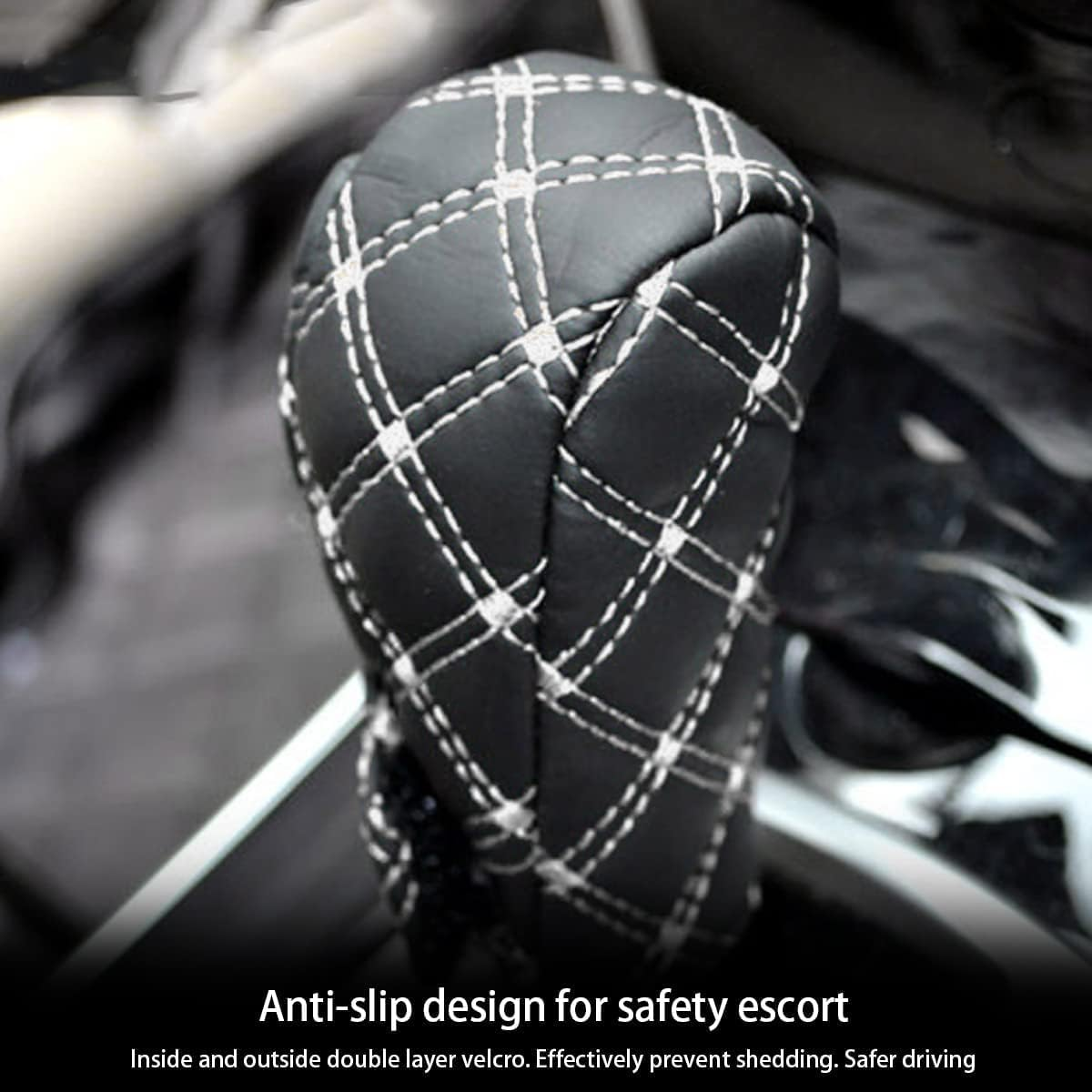 2 Pcs Set Car Handbrake Shift Gear Knob Cover, Leather Breathable Soft Handbreak Protect No-Slip Sleeve, Case Auto Interior Decor Accessories Fit Most Vehicle for Men Women (Black, One Size) image number 5