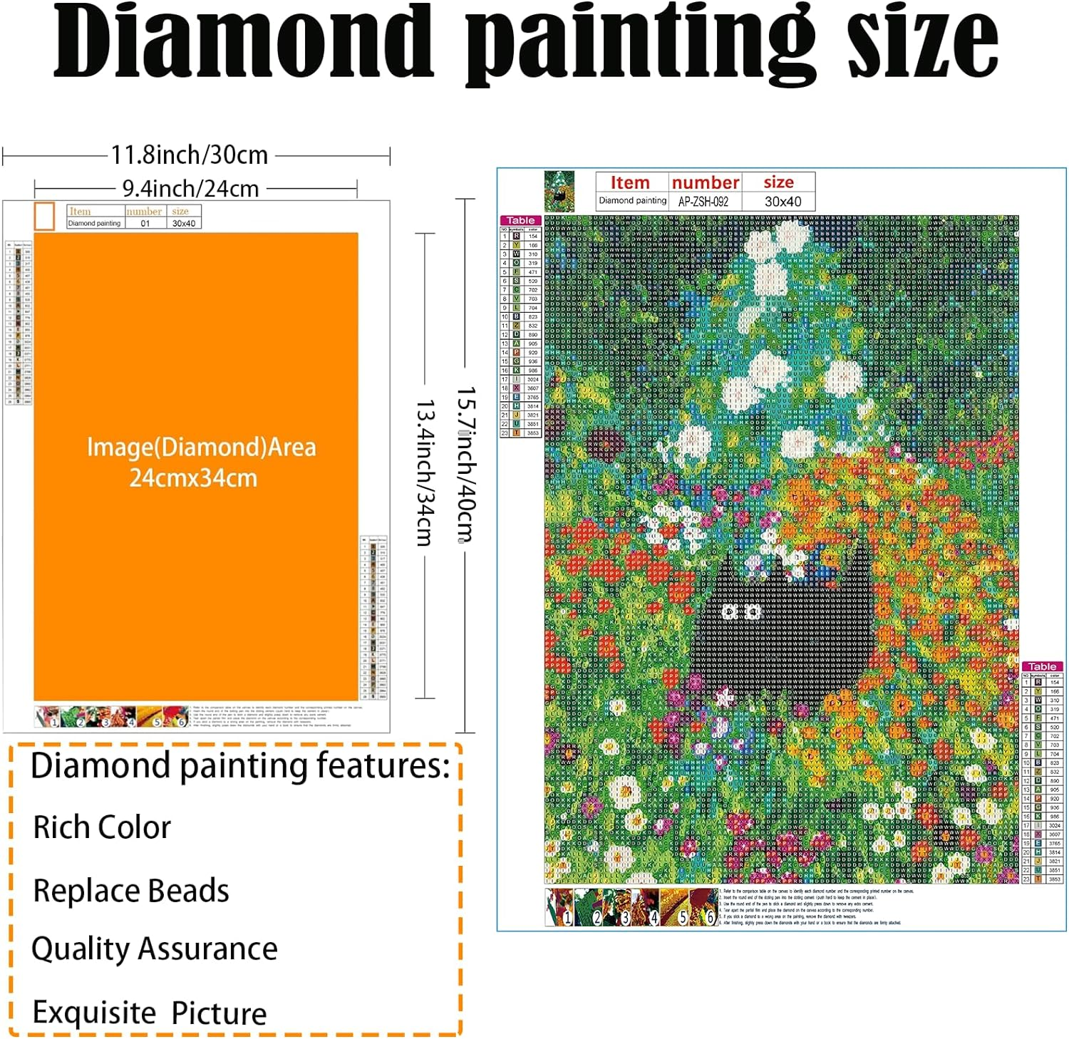 DIY Diamond Painting Art Kit for Adults, 5D Diamond Painting Kits, Diamond Painting Kit, Diamond Art - Flowers and Black Cats, Cat Diamond Painting,Home Wall Decoration [11.8X15.7 Inches] image number 5