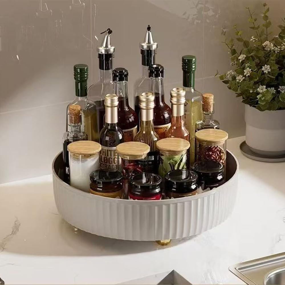 Hbluefat Lazy Susan Organizers, Turntable Makeup Perfume Organizer, 360&deg; Rotating Spice Rack Organisers, 10In Multifunctional Rotating Jewelry Storage Tray for Bathroom, Kitchen, Pantry (White)