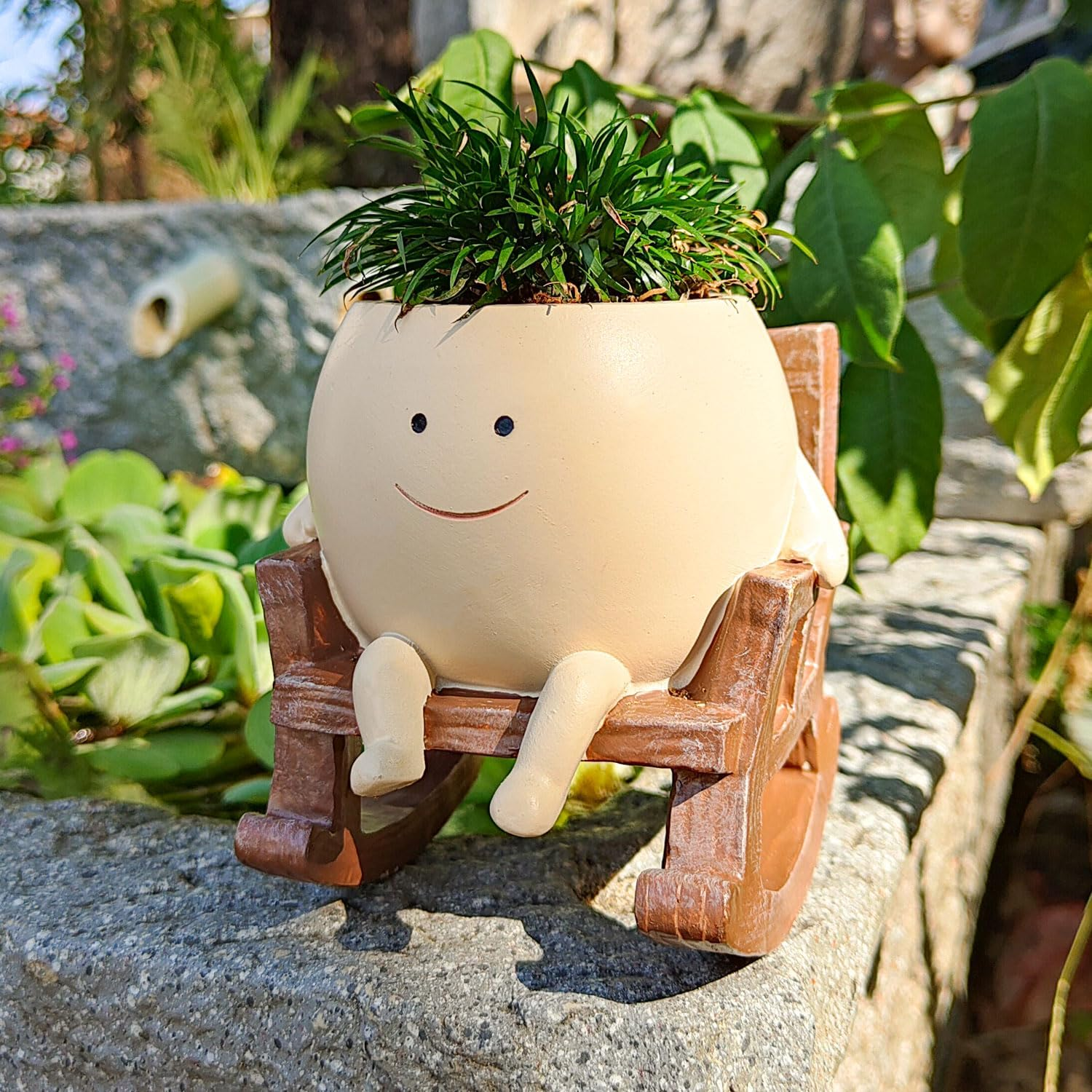 Face Planter Pots Cute Smile Flower Planter for Indoor Outdoor Plants Resin Rocking Chair Succulent Pot for String of Pearls Unique Gift on Mother'S Day, Birthday, Christmas image number 1