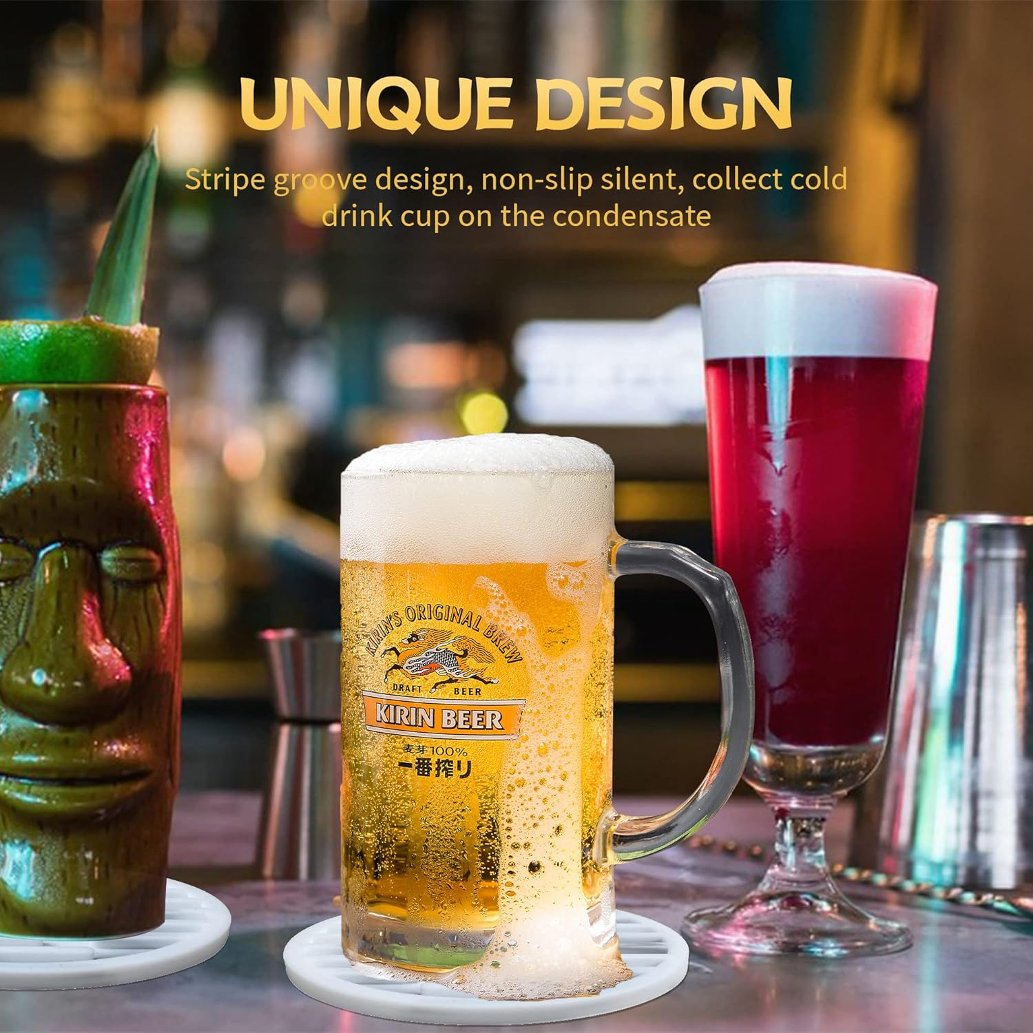 Coasters for Drinks Set of 6,Silicone Coasters for Coffee Table with Holder,Thickened,Easy to Clean,Non-Slip for Wooden Table,Bar,Fits Any Size of Cup (Marble Pattern) - Marble Pattern image number 5