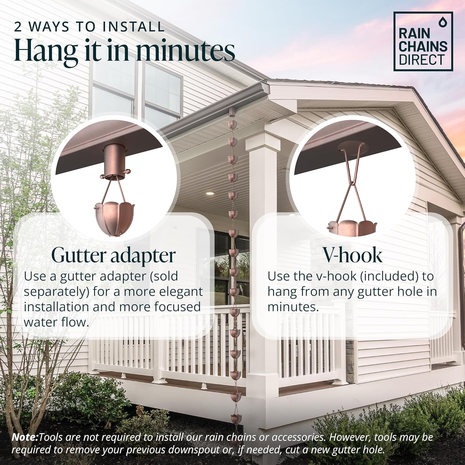 Rain Chains Direct Rain Chain - Rain Chains for Gutters - Orchid, 8.5 Feet, 100% Pure Copper, Rain Chains for Downspouts image number 5