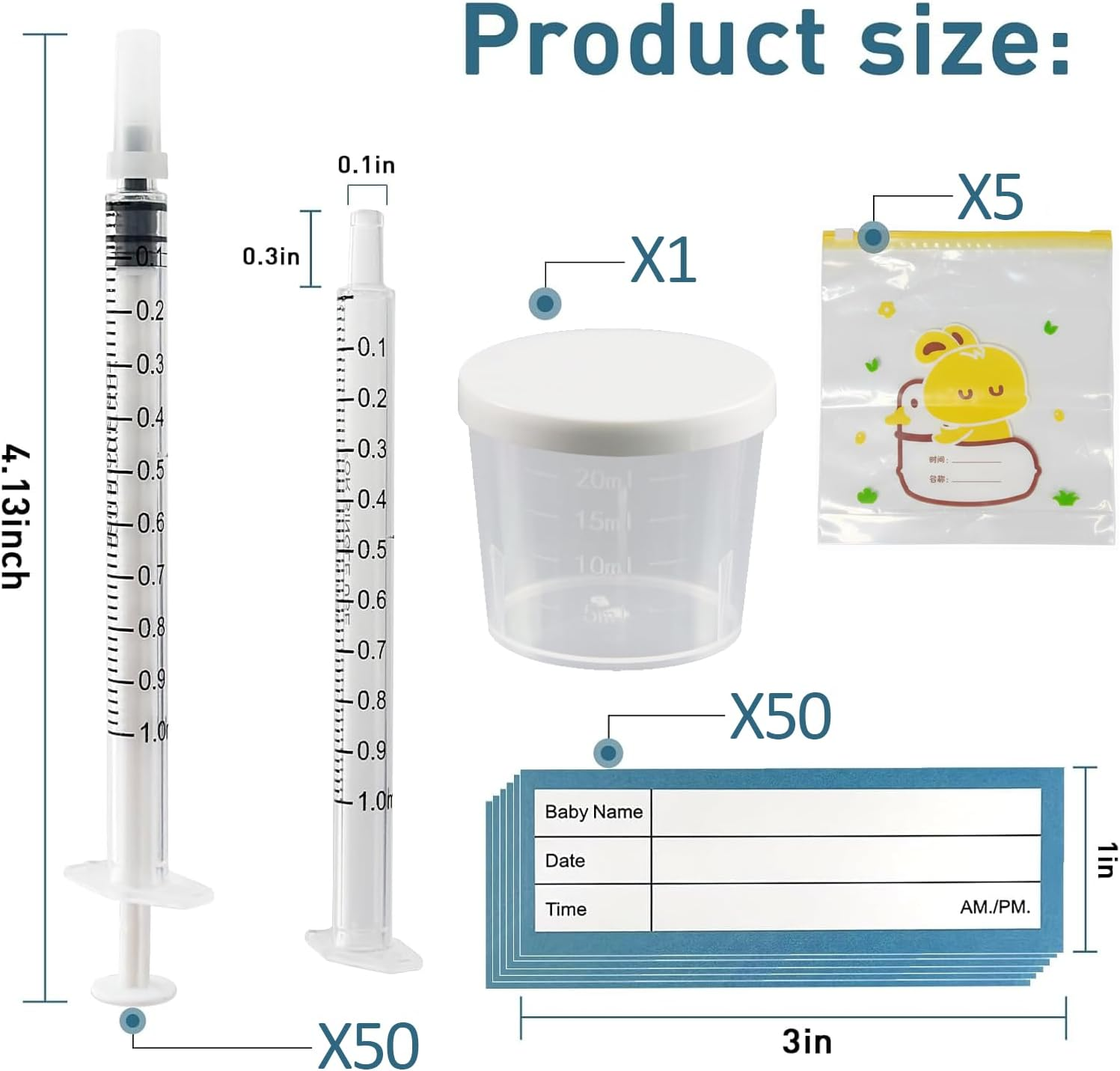 Colostrum Syringes with Caps, Weidllys 50 Sets 1Ml Colostrum Collector Kit Include 50Pcs 1Ml Sterile Syringes for Colostrum, 1 Measuring Cup, 5 Storage Bags, 50 Labels image number 1