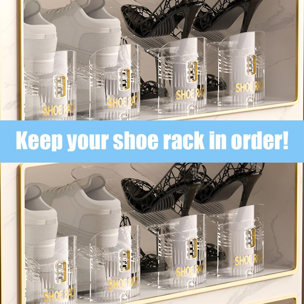 12 Pack Separable Shoe Rack, Adjustable Shoe Stacker, Portable Shoe Slots Organizer, Shoe Stacker Holder Storage, Suitable for Closet Organization (27.2*10*12 CM, Clear） image number 4