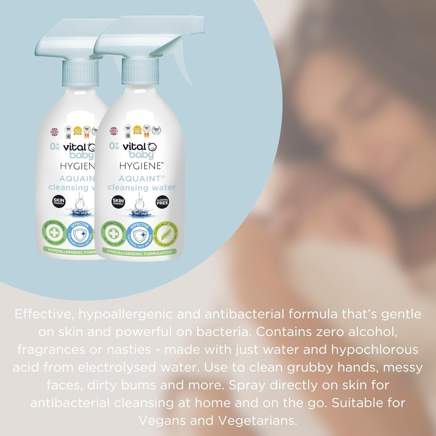 Vital Baby Hygiene AQUAINT&reg; Sanitising Water Kills 99.9% of Germs - Baby Safe - No Alcohol, Fragrance or Harmful Chemicals &ndash; Safe to Swallow &ndash; Sanitise Baby Bottles, Soothers, Toys & Surfaces - Vegan image number 3