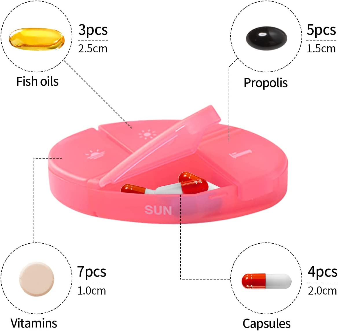 Miss Rui Weekly Pill Organiser BPA Free Pill Box Case 7 Day 4 Times a Day, Portable Stackable Pill Dispenser to Hold Fish Oils Vitamins Supplements and Medication (White) image number 1