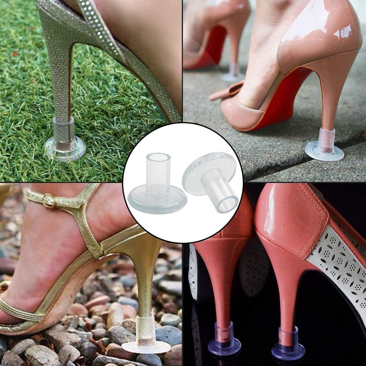 20 Pairs High Heel Protectors for Shoes Women, 4 Sizes High Heel Stoppers, Protecting Shoe Heels, Grass Heel Protector, Heel Repair Caps Covers for Wedding, Outdoor Activities (Transparent)