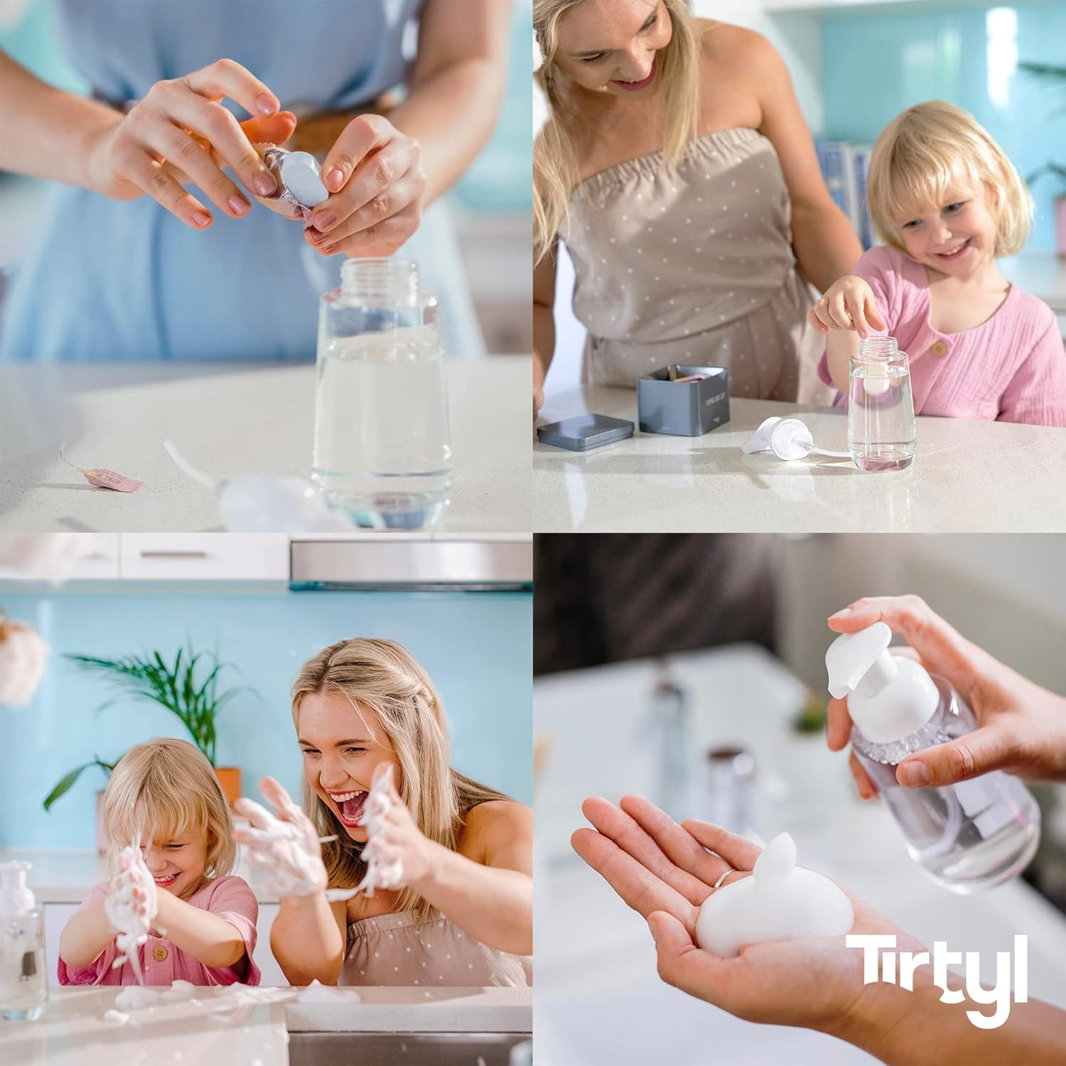 Tirtyl Hand Soap Duo Kit - 2 Glass Foaming Dispensers + Storage Tin + 6 Tablet Refills - Compostable Packaging - Variety Fragrances - 1.5L Total (Makes 6X 250Ml Bottles of Soap) image number 3