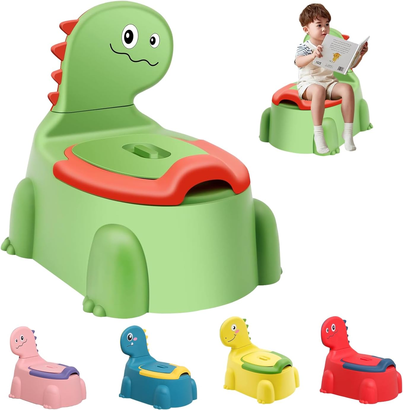 Dinosaur Potty Training Seat for Toddlers with Non-Slip Rubber Base, 110Lbs Capacity, Portable Travel Potty for Boys & Girls, Baby Potty Training Toilet Seat, Toilet Seat for Toddler (Blue)