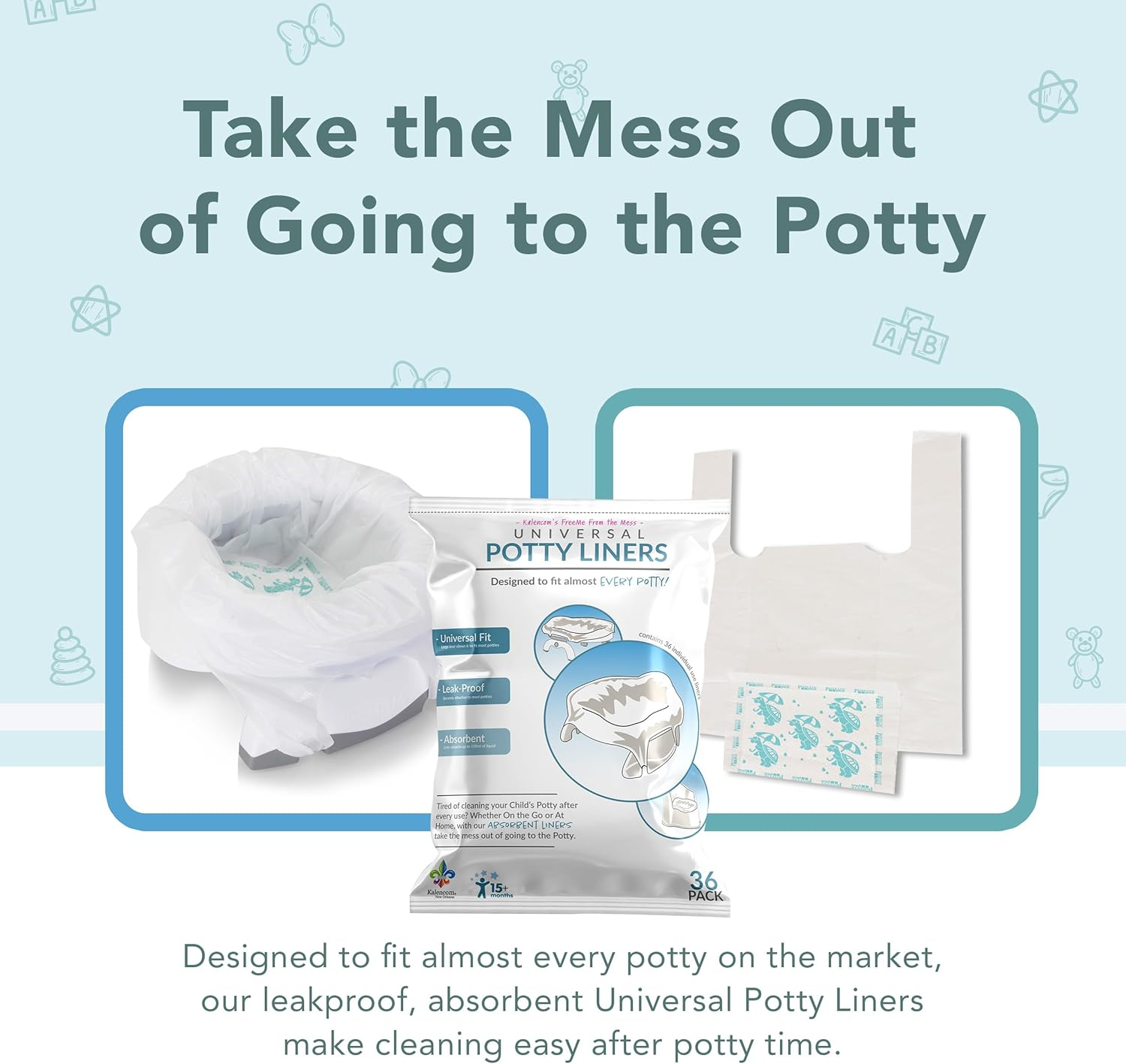 Kalencom Universal Potty Liners - Disposable Potty Liners for Toddlers - Absorbent and Leakproof - Compatible with Potette Travel Potty and Most Standard Toddler Potties - 36 Count image number 4