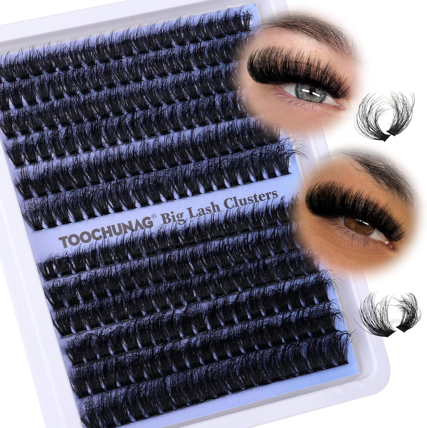 TOOCHUNAG Fluffy Clusters Lashes 150+200D Individual Eyelashes Wispy Lash Clusters D Curl Long Lashes Individual Cluster 14-20Mm DIY Eyelash Clusters Volume Individual Lashes image number 1