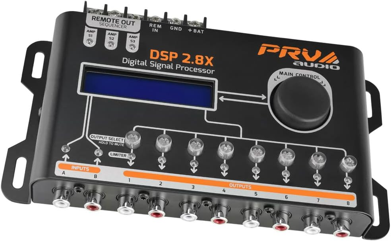PRV AUDIO Car Audio DSP 2.8X Digital Crossover and Equalizer 8 Channel Full Digital Signal Audio Processor DSP with Sequencer Remote Relay image number 1