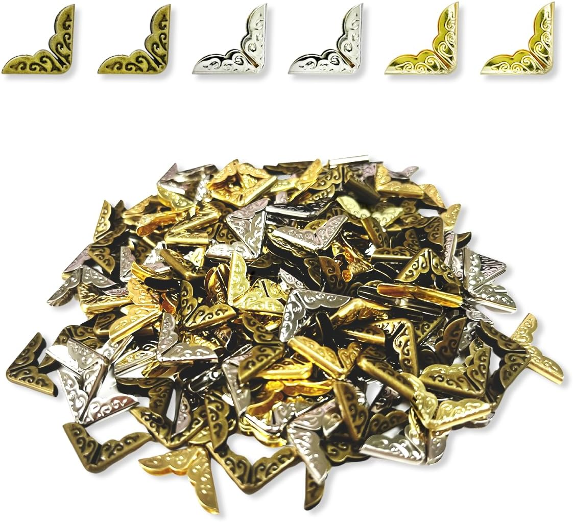 WELANE Book Corner Protector, 120 PCS Retro Metal Album Corner Protector for Scrapbook, Photo Album, Menu (1.4 X 2Cm/0.55 X 0.78In) image number 4