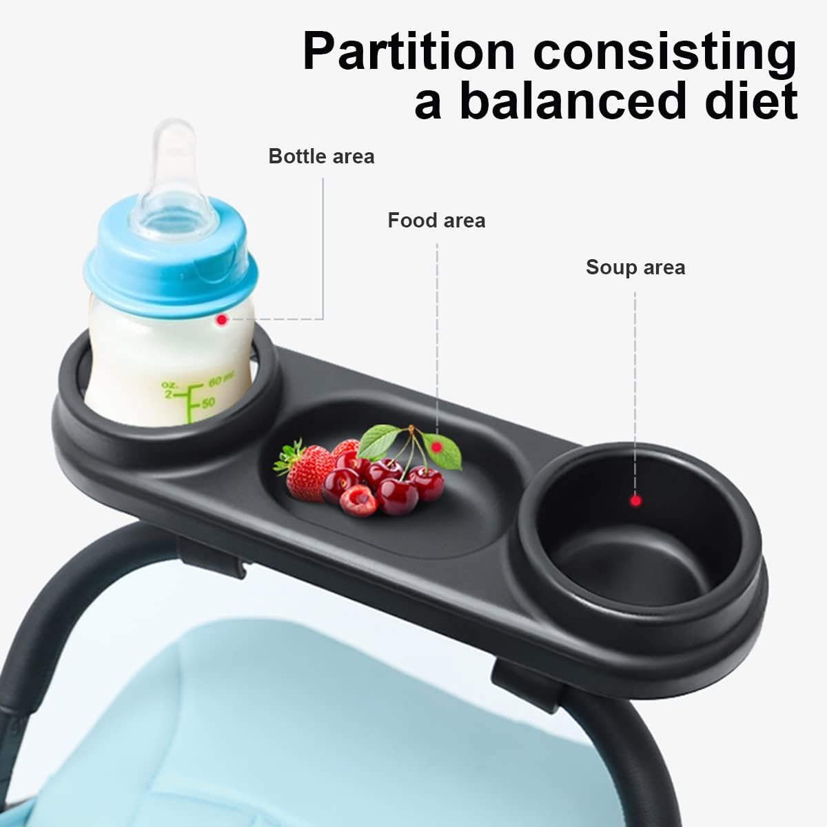 Universal Stroller Snack Tray with Cup Holder, Upgraded Removable Non-Slip Grip Clip for Bar, Large Capacity image number 3