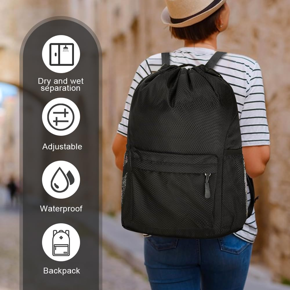 Sonicefit Waterproof Drawstring Gym Backpack, Durable Sports Sackpack with Water Bottle Holder & Side Pockets, Large Capacity Cinch Bag for Basketball Soccer Yoga Swimming Travel - Grey image number 6