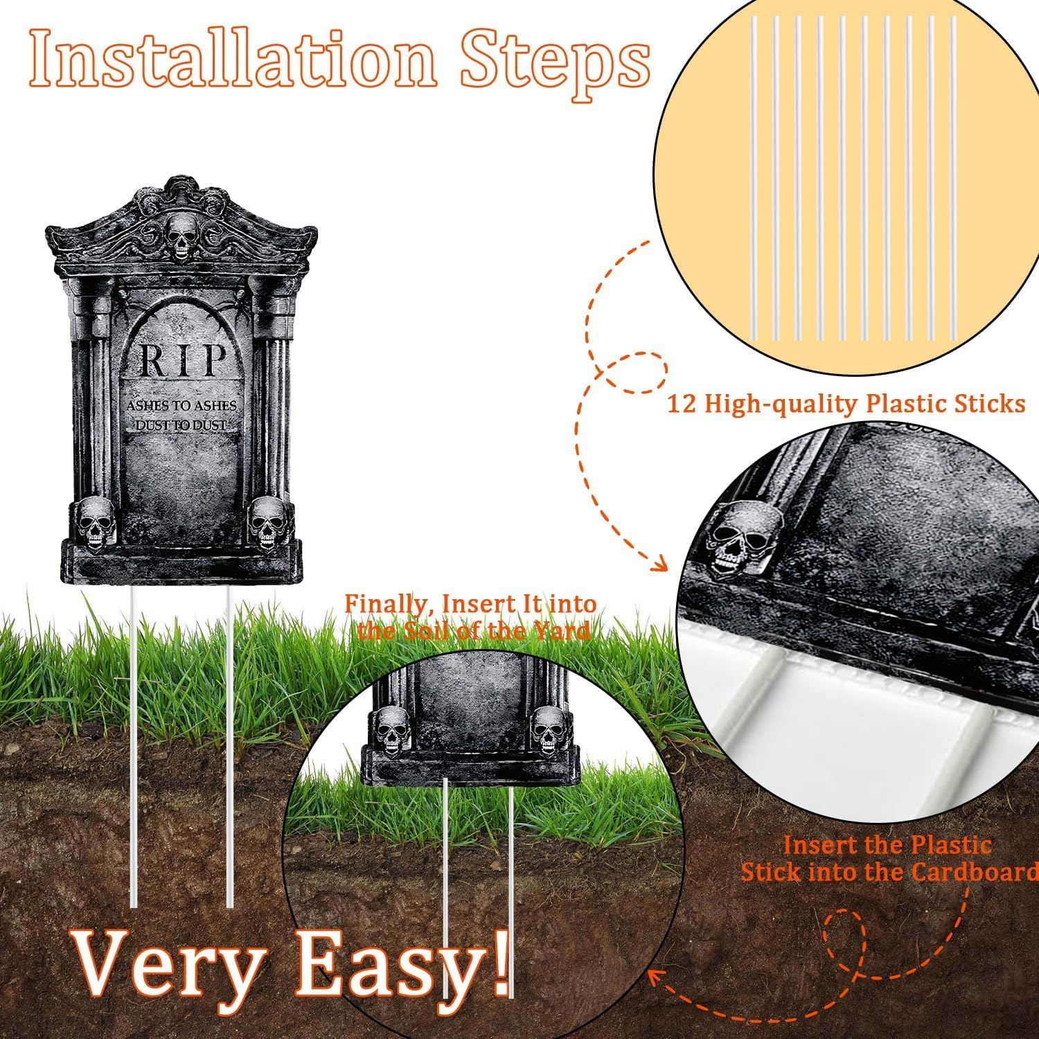 Halloween Decorations Outdoor Tombstones Halloween Gravestones Decor Large Graveyard Decorations Realistic Scary Skeleton Tombstone Cemetery Grave Signs for Halloween Party Yard Lawn Outside image number 5