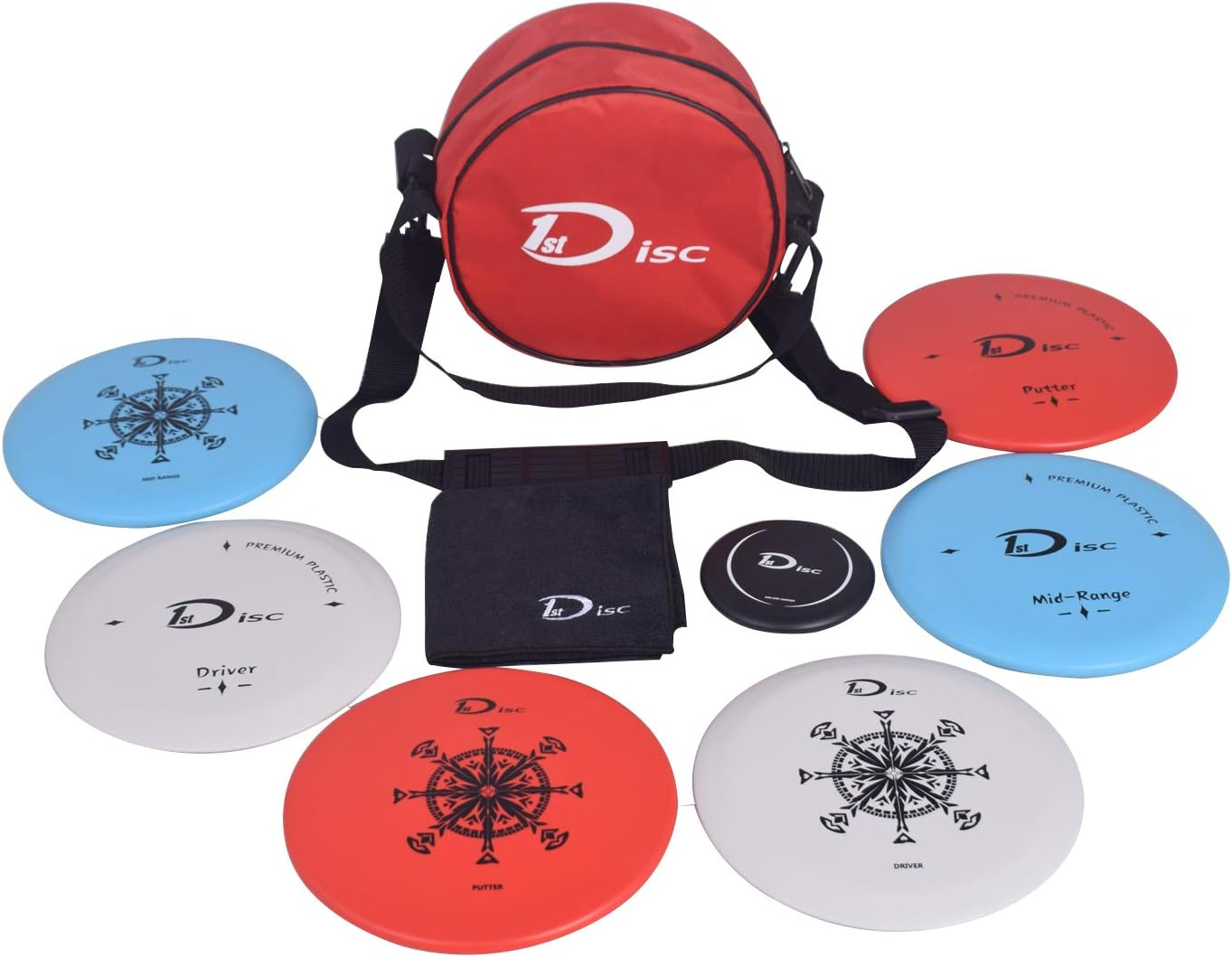 Starter Disc Golf Set, Golf Discs Set - Includes 1X Starter Red Disc Golf Bag, 2X Fairway Driver, 2X Midrange Disc, 2X Putt & Approach image number 1