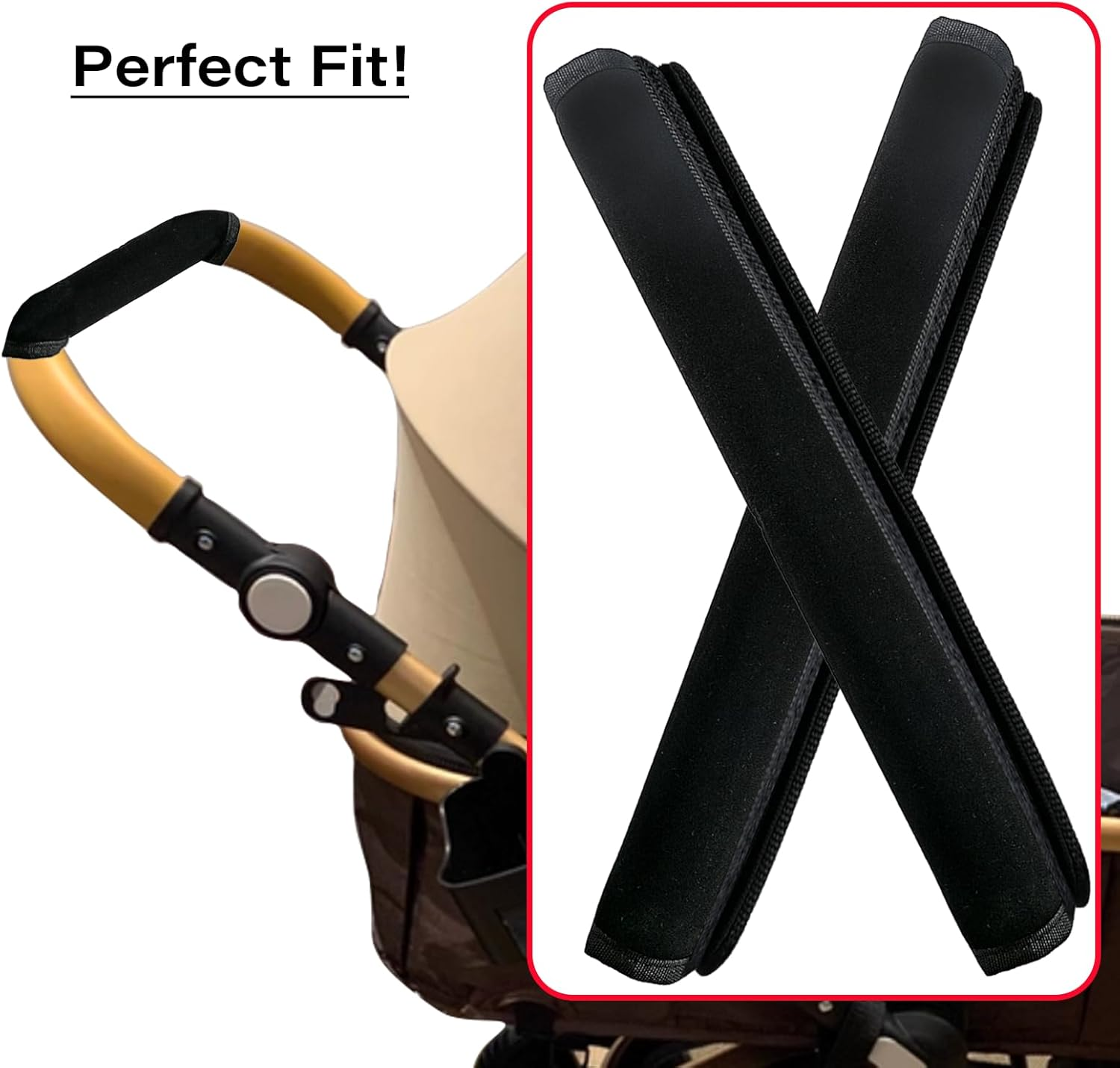 2Pcs 13.38 * 5.51Inches Stroller Handlebar Cover,Pushchair Armrest Handle Protector Cover,Pram Bumper Bar Dustproof Handle Gloves Replacement Removable Universal Protective Case Grip Bar Covers