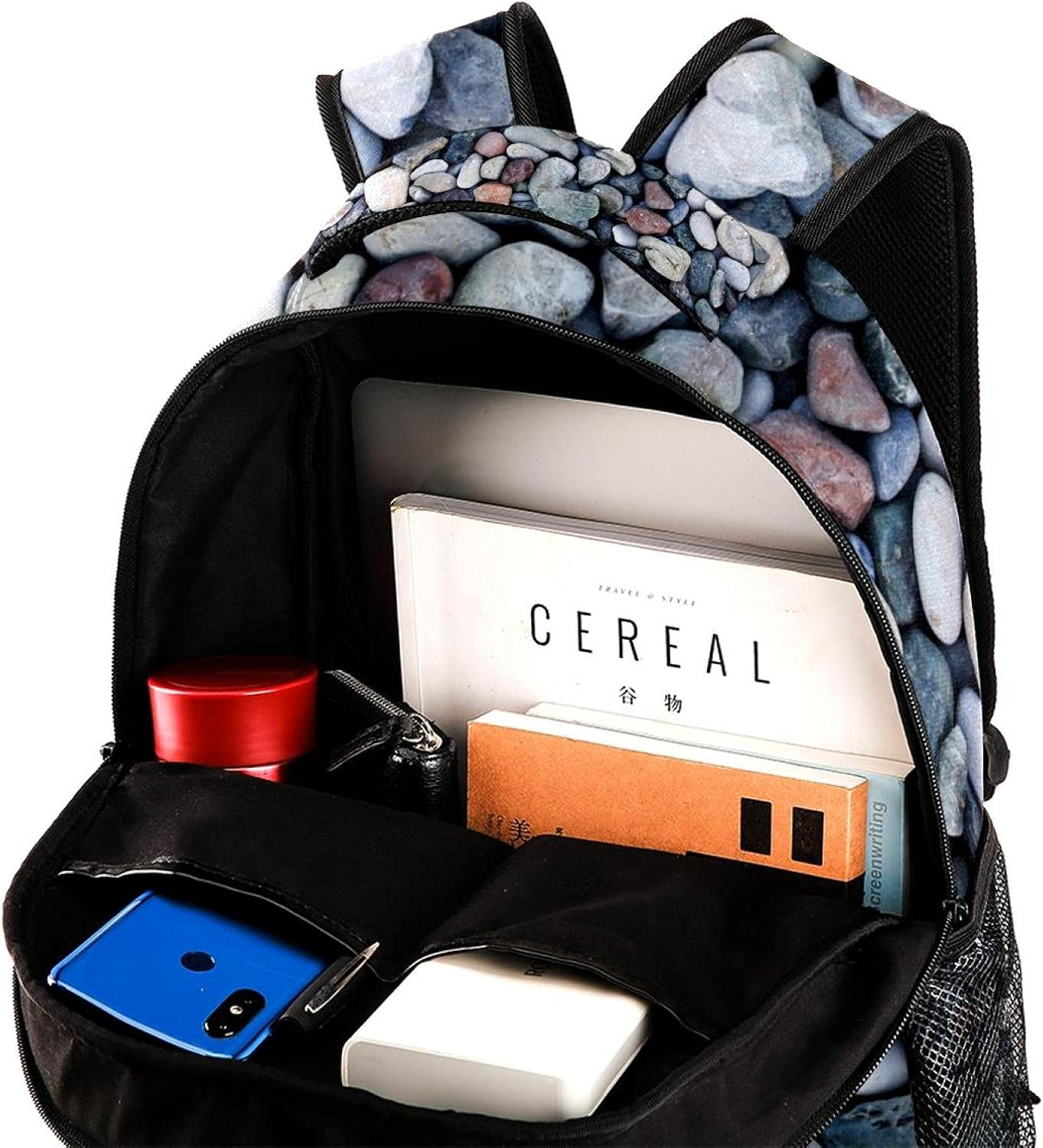 Round Sea Stones Pebbles Backpack Students Shoulder Bags Travel Bag College School Tote Backpacks image number 5