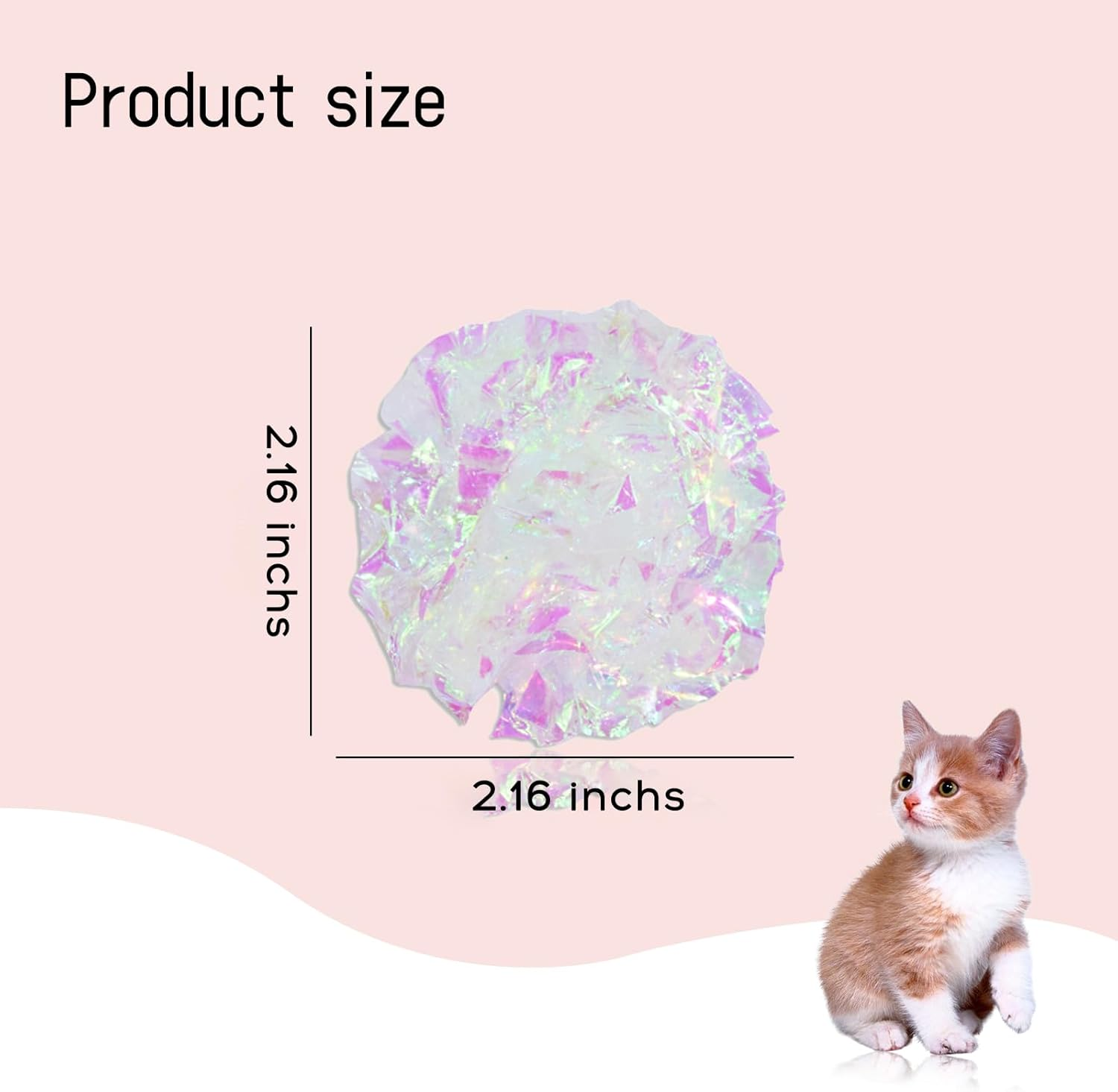 Andiker 20PCS Cat Crinkle Balls, 2.16 Inches Cat Balls with Polyester Film Thick Crinkle Paper Sturdy Cat Toys for Indoor Cats Reducing Boredom and Keep Fit for Cats and Kitten (White) image number 5