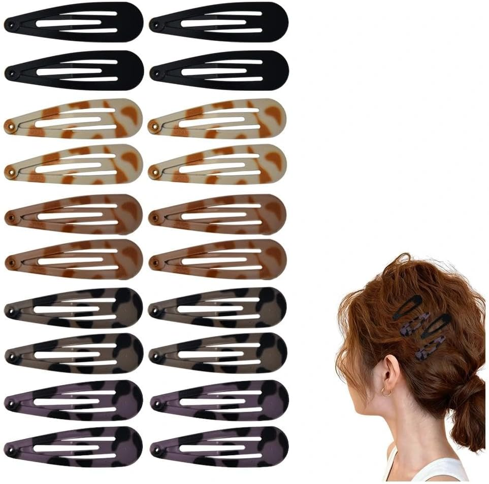 Tortoise Shell Hair Barrettes for Women No Slip Metal Snap Clips for Fine Hair Y2K Black White Brown Animal Pattern Hairpins Hairclip Accessories Mixed Color 20 PCS image number 4