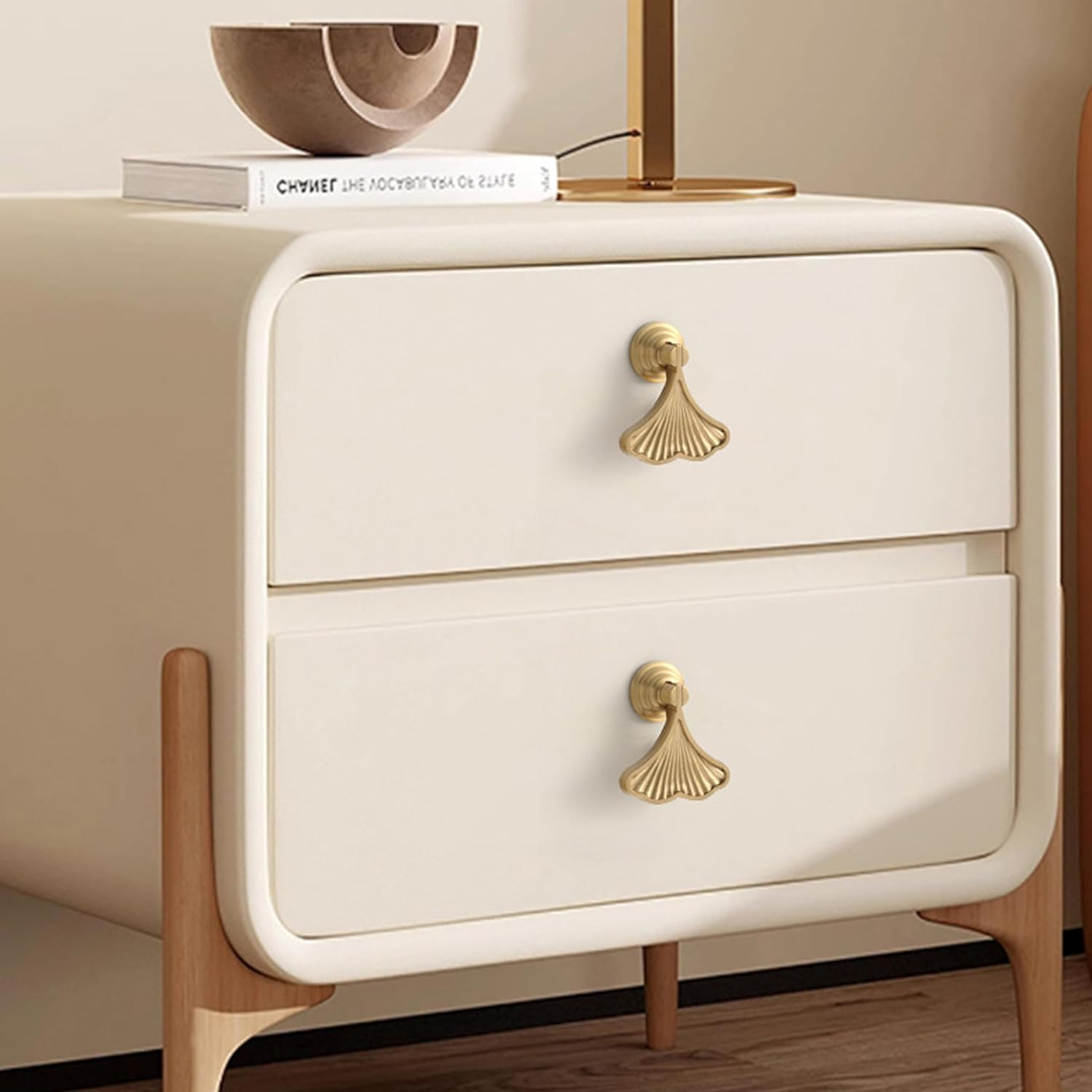 6 PCS Golden Ginkgo Leaf Shape Knob Handles, Drop Pendant Pull Handle with Screws, Hardware Drawer Single Hole Carved Pattern Handle for Wardrobe Cupboard Closets Cupboard image number 5