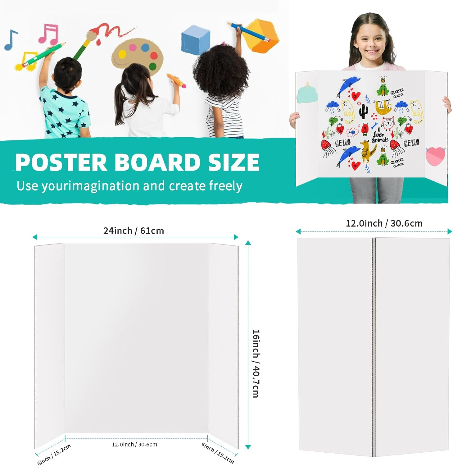 Doubleggs 10 Pack Small Trifold Poster Boards, 24" X 16" White Poster Board with 128 Sticky Accessories, Foldable Display Boards for School Projects, Business Presentations image number 5