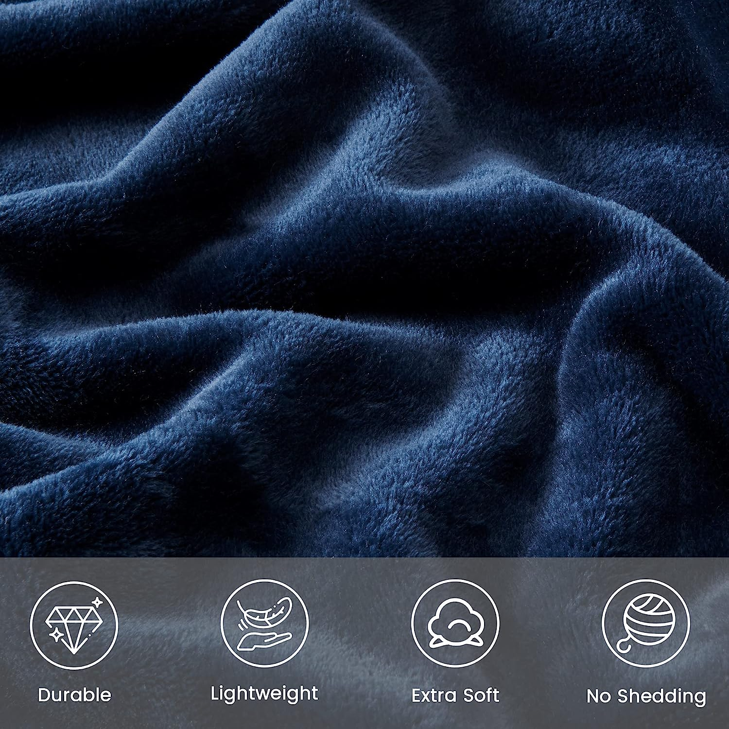 LINENOVA Fleece Blankets 152X203Cm - 300GSM Lightweight Flannel Microfiber Fuzzy Soft Cozy Blanket for Bed, Sofa, Couch, Travel, Camping (Navy) image number 2