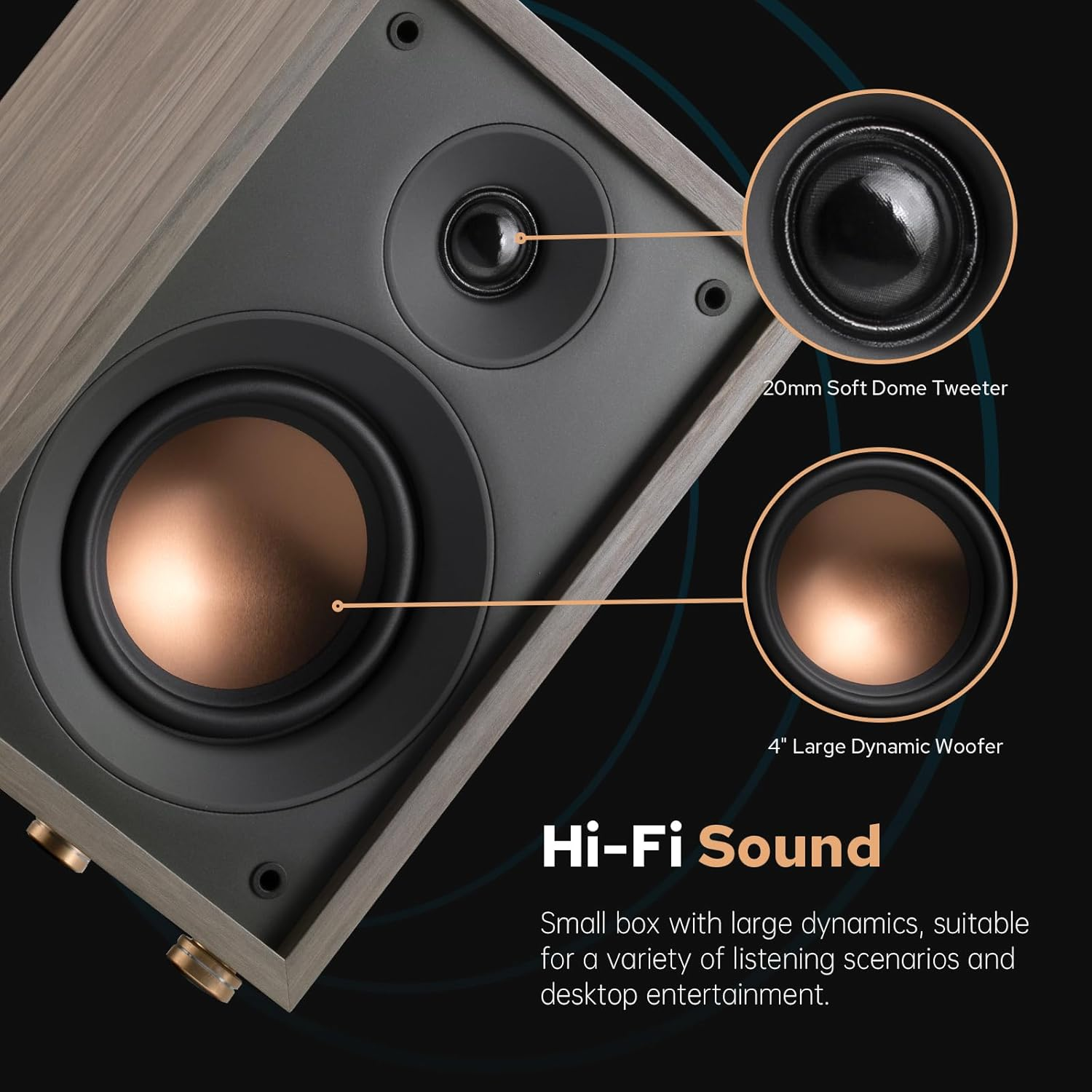 Hivi-Swans Oasis Passive Speakers, 2-Way Bookshelf Speakers for Desktop Stereo or Home Theater Surround Sound image number 5